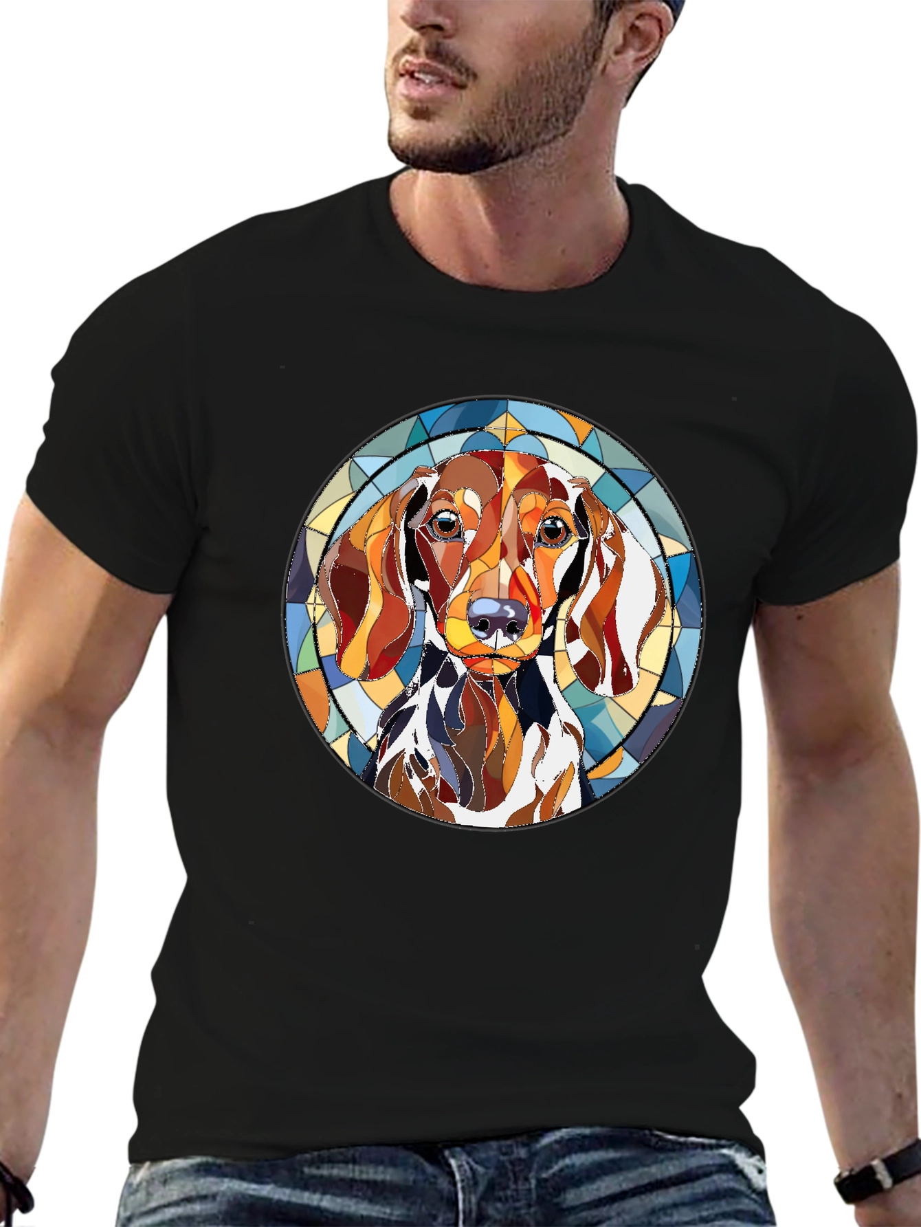 Dachshund Stained Glass Style Graphic Tee