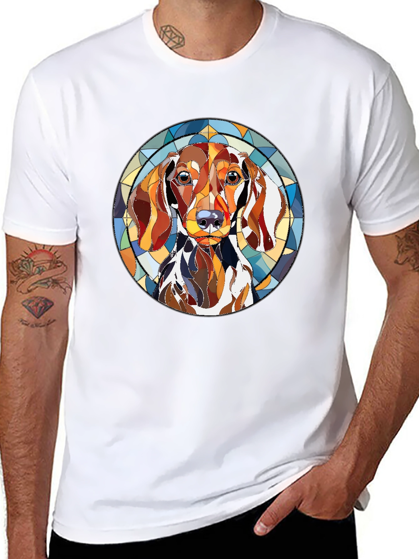 Dachshund Stained Glass Style Graphic Tee