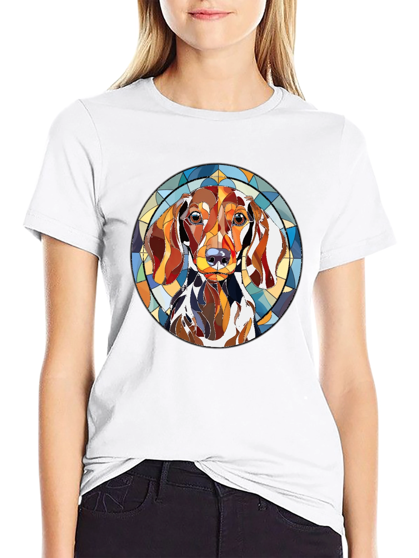 Dachshund Stained Glass Style Graphic Tee