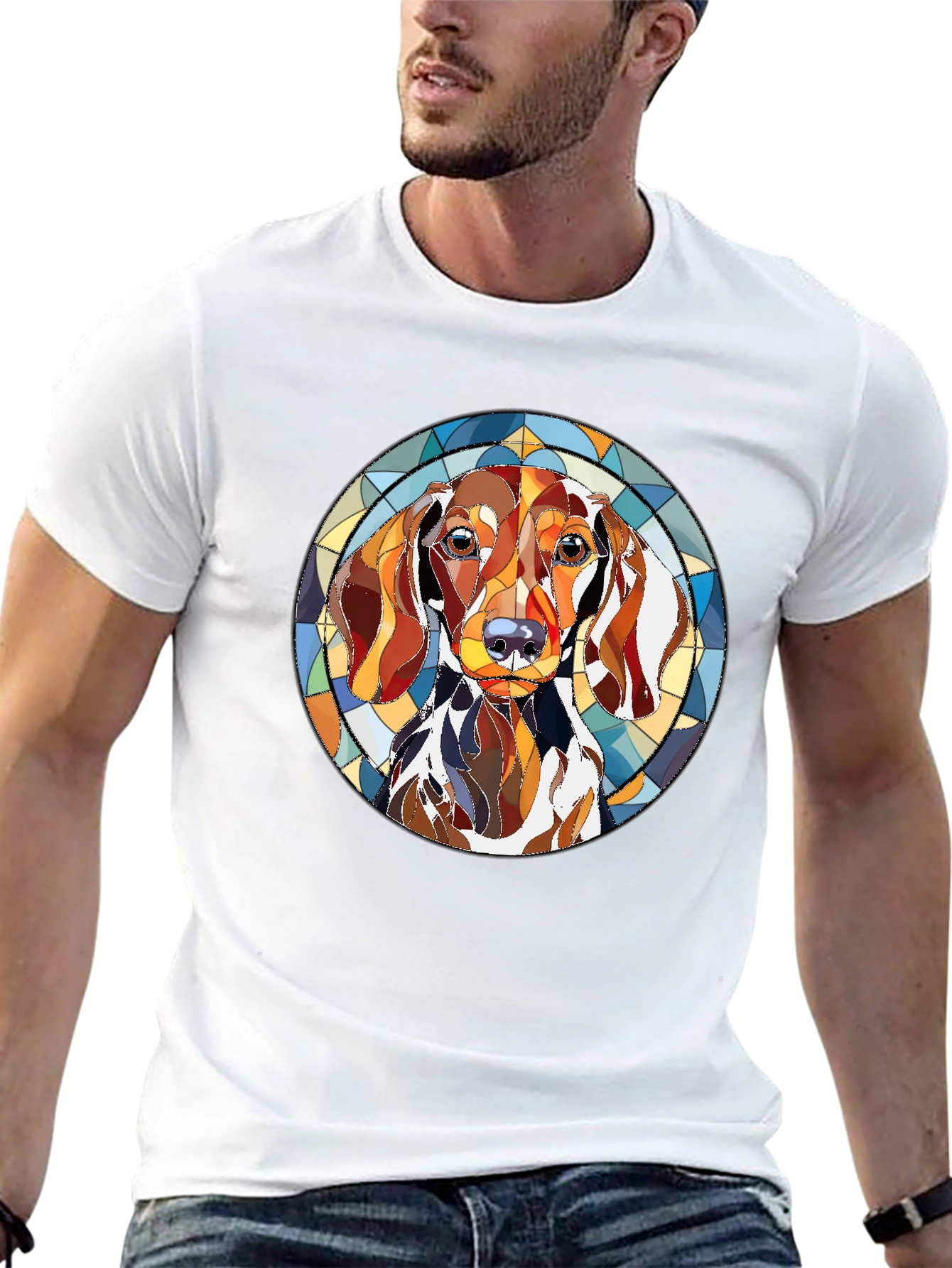 Dachshund Stained Glass Style Graphic Tee