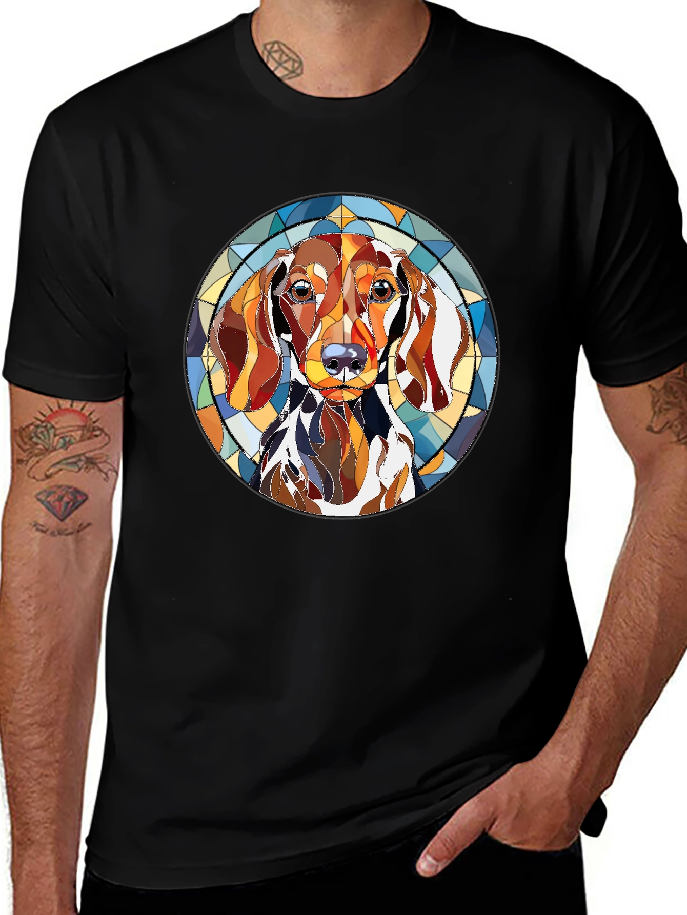 Dachshund Stained Glass Style Graphic Tee