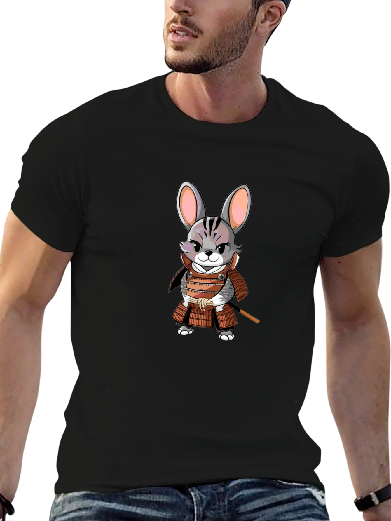 Samurai Rabbit Graphic T-Shirt - Black