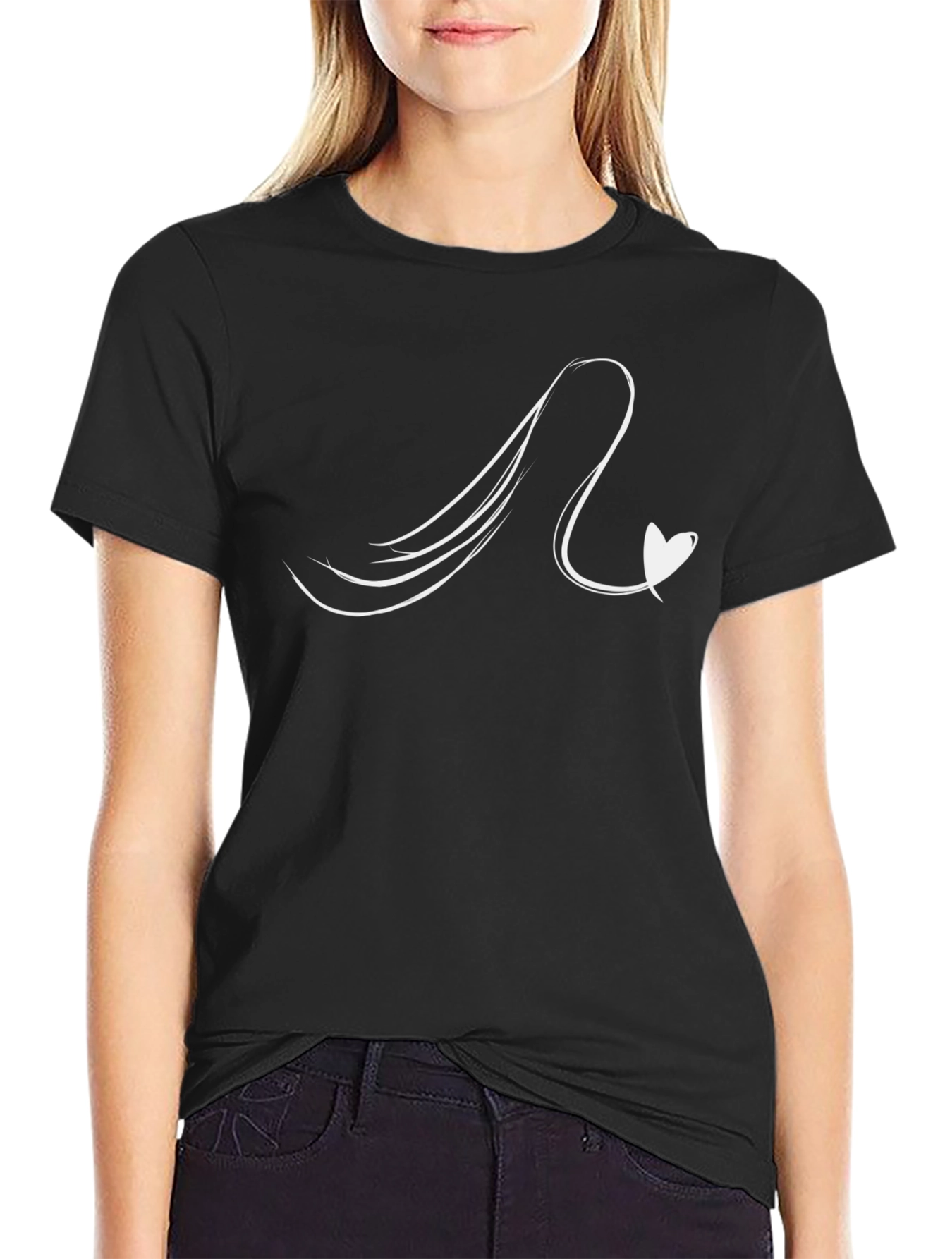Mens Black Tee with Heart Wave Design