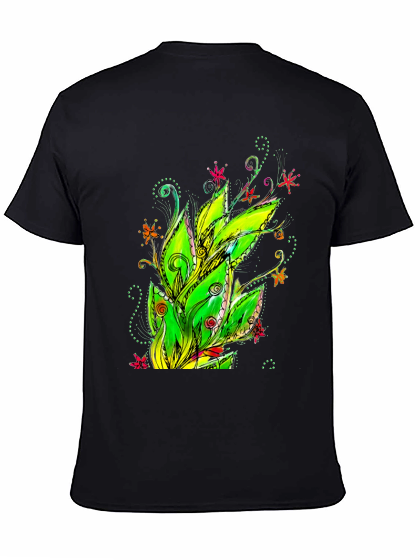 Floral Plant Graphic Black T-Shirt