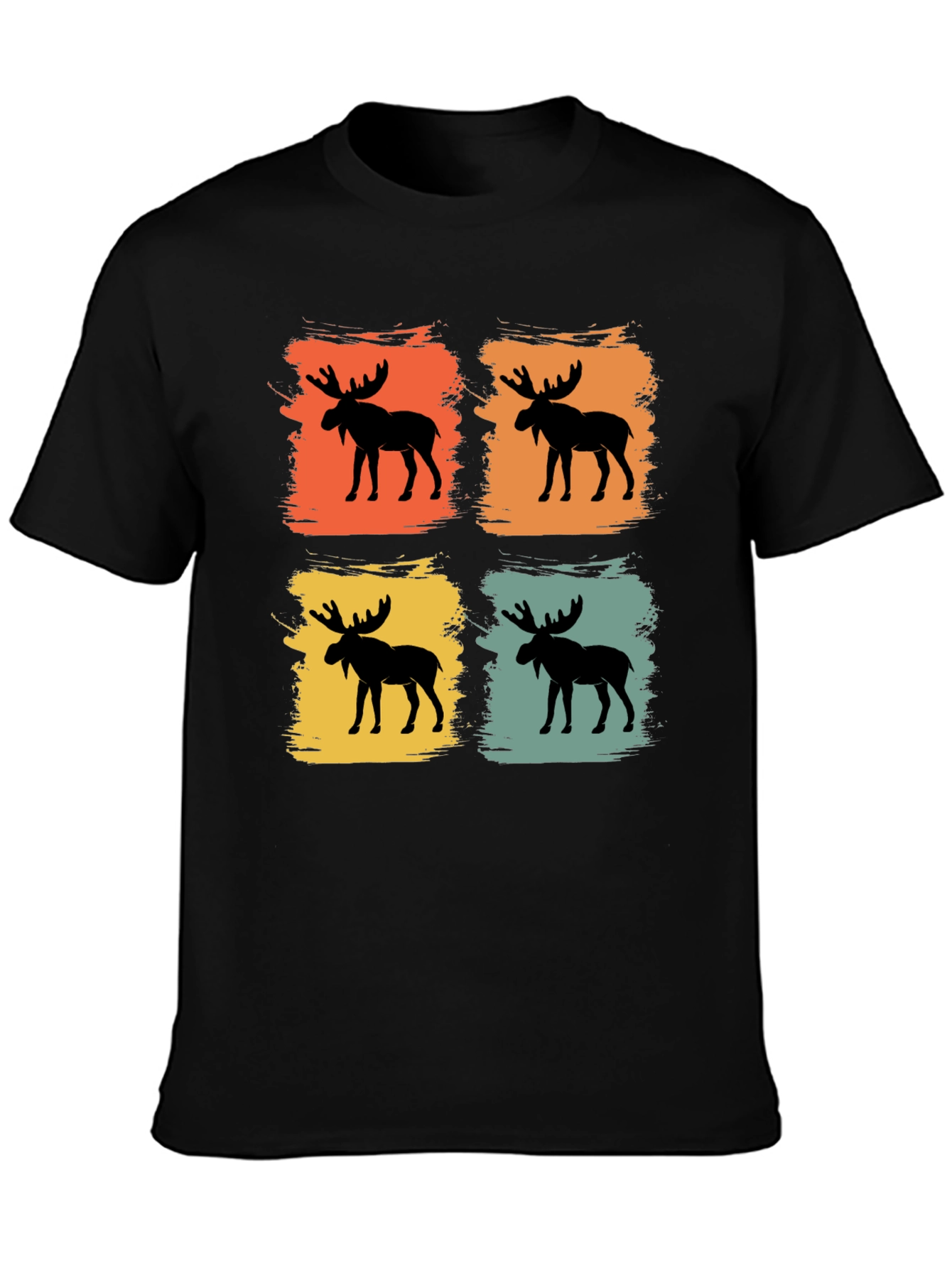 Retro Moose Graphic Tee - Black Cotton Blend Shirt
