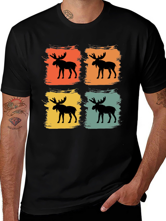 Retro Moose Graphic Tee - Black Cotton Blend Shirt