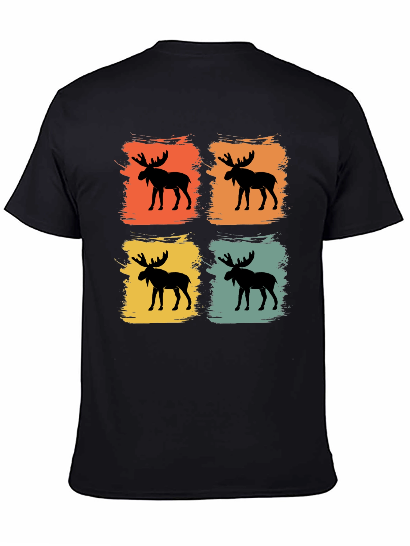 Retro Moose Graphic Tee - Black Cotton Blend Shirt