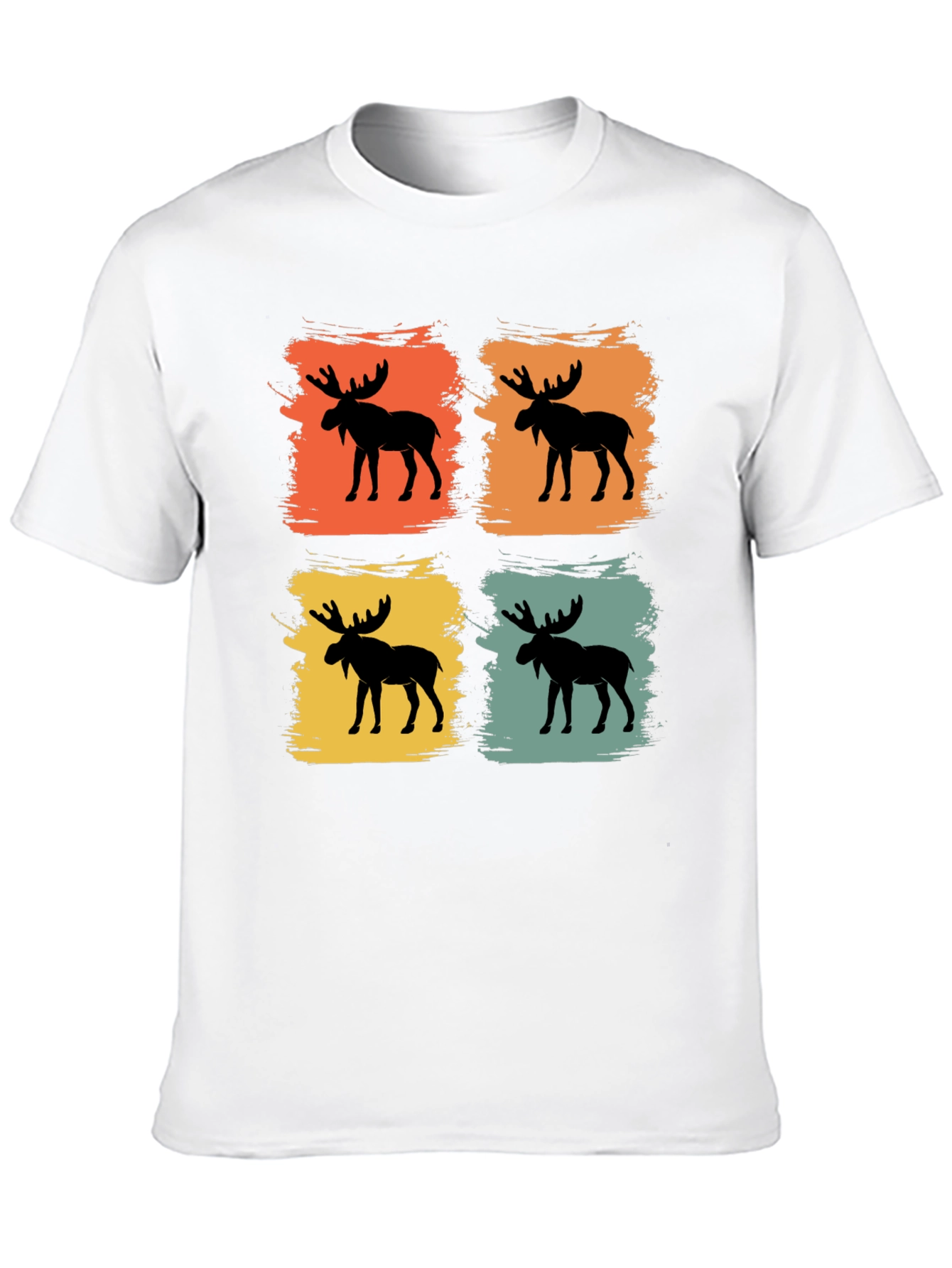 Retro Moose Graphic Tee - Black Cotton Blend Shirt