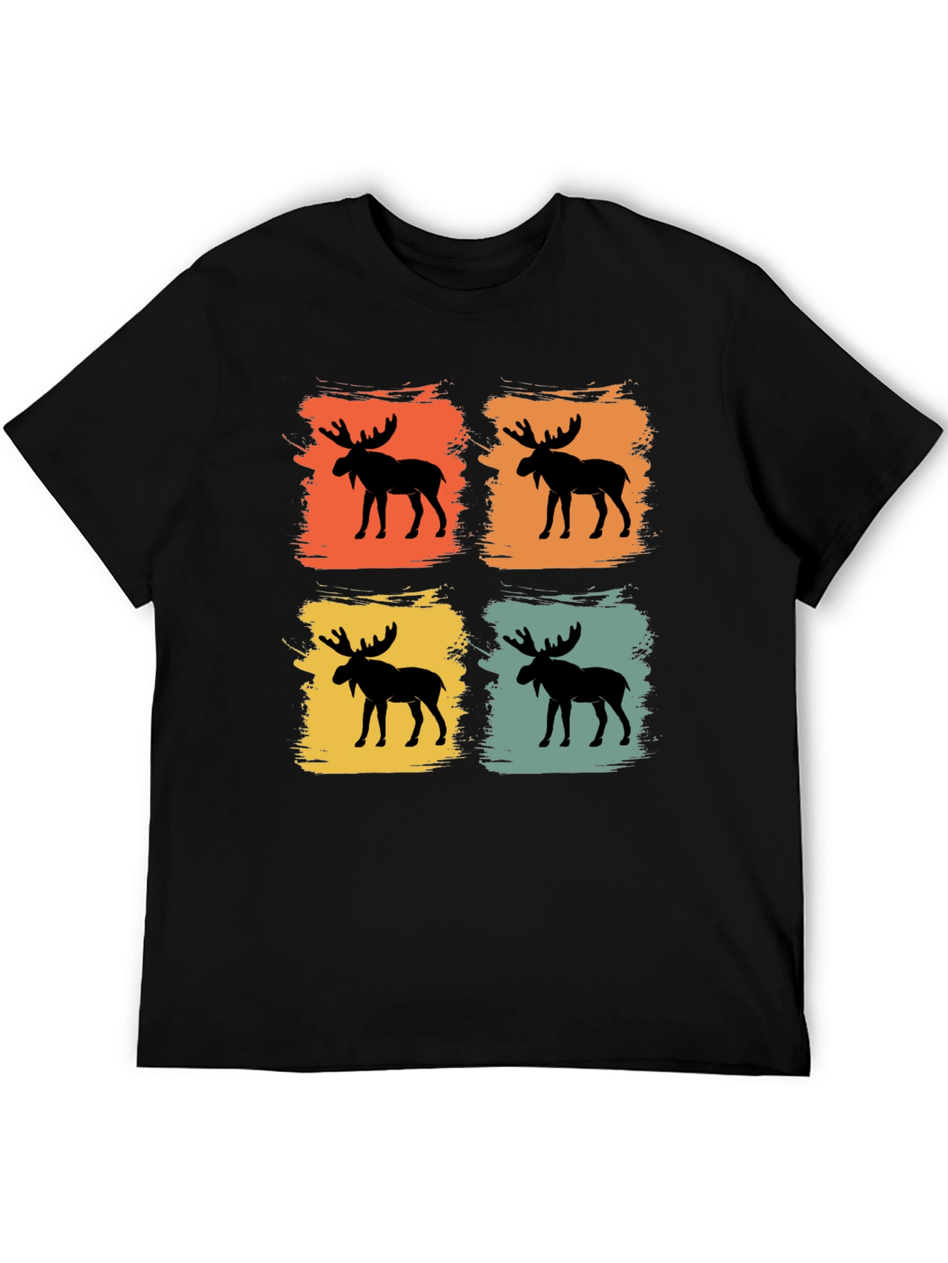 Retro Moose Graphic Tee - Black Cotton Blend Shirt