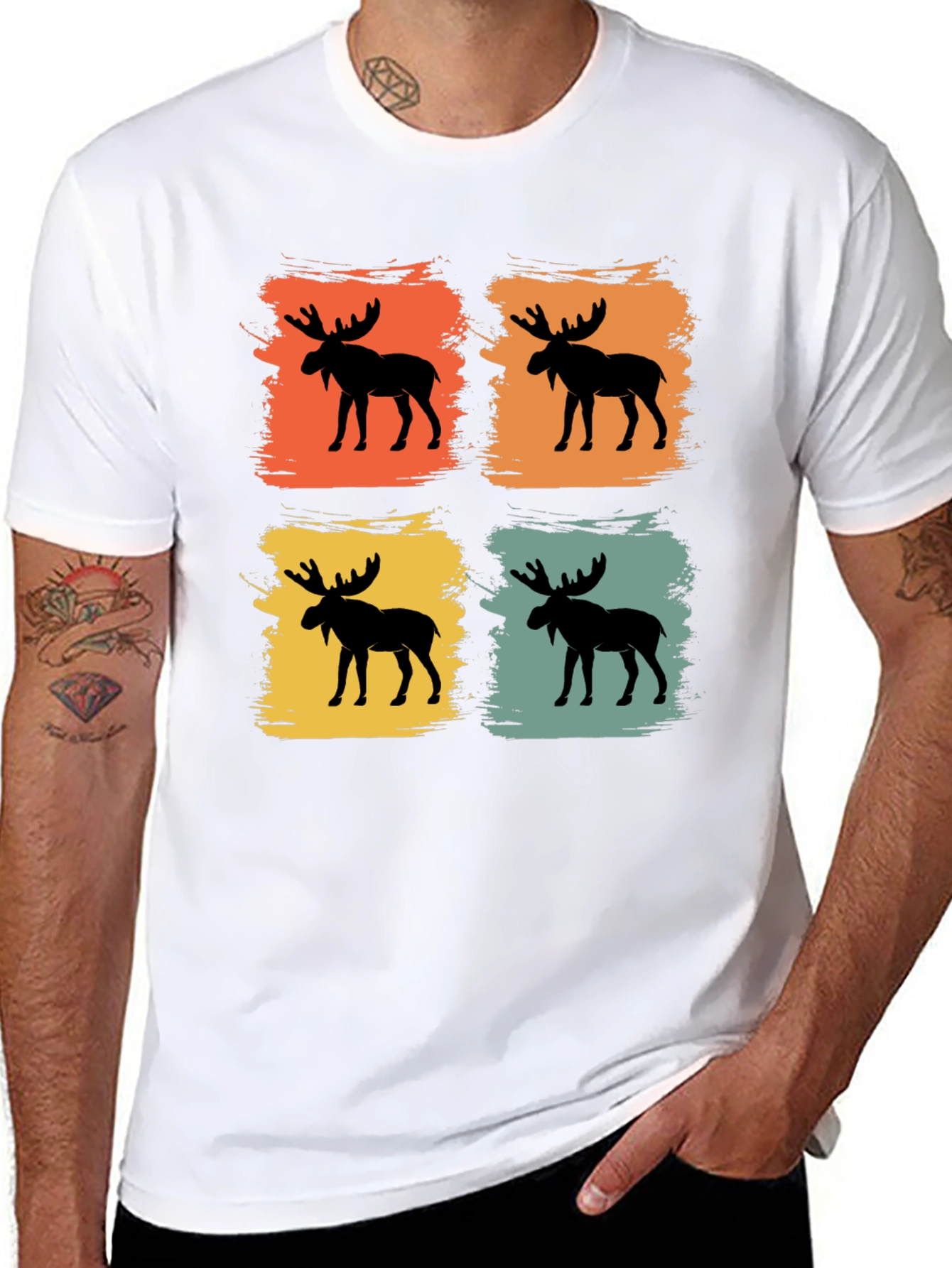 Retro Moose Graphic Tee - Black Cotton Blend Shirt