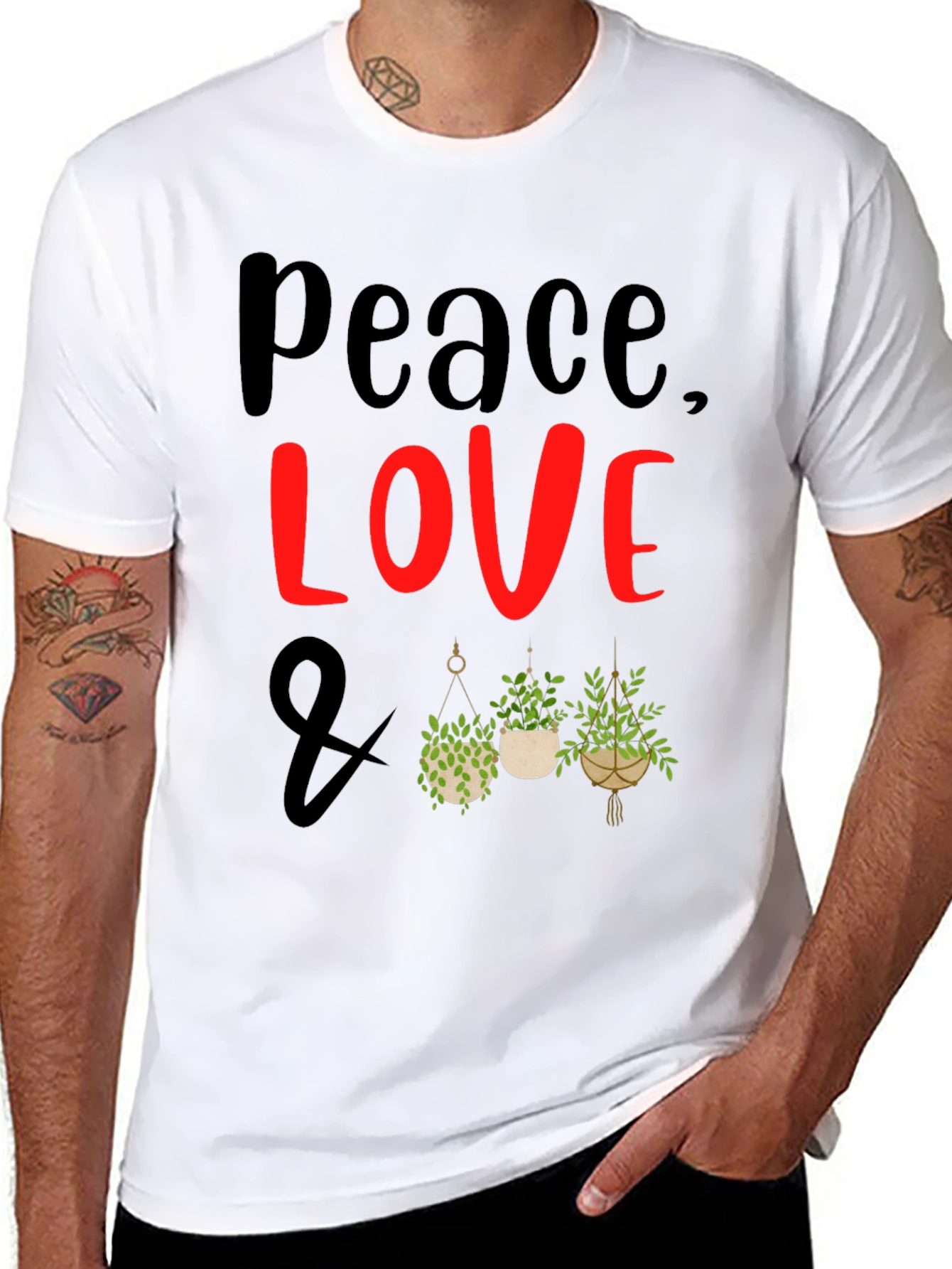 Peace Love Plants Graphic Tee - Black Casual T-Shirt