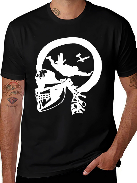 Skull Skydiving T-Shirt - Black Graphic Tee