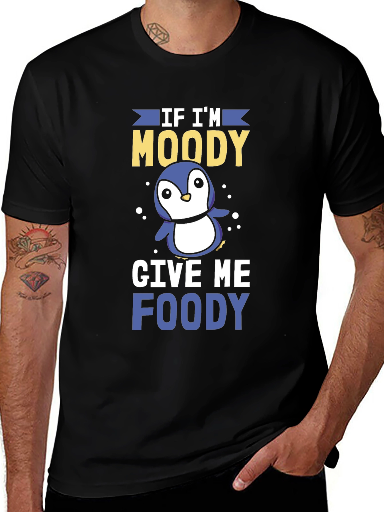Moody Penguin Graphic Tee - Mens Black T-Shirt
