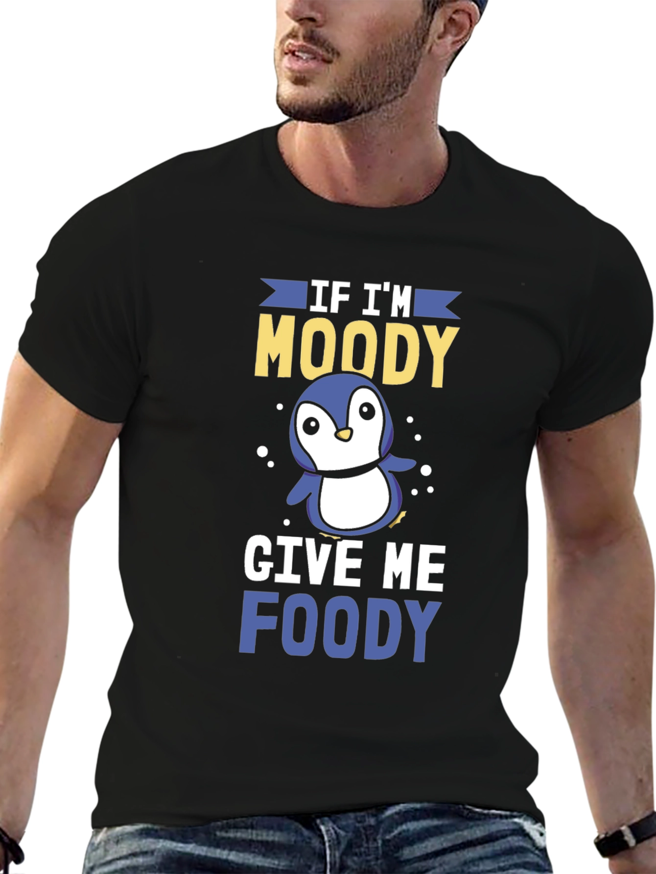 Moody Penguin Graphic Tee - Mens Black T-Shirt
