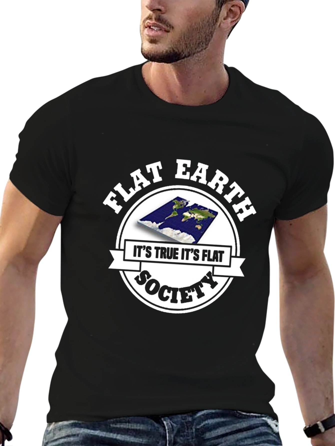 Flat Earth Society Mens Black T-Shirt