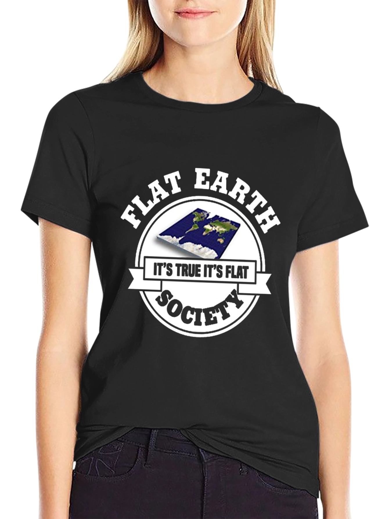 Flat Earth Society Mens Black T-Shirt