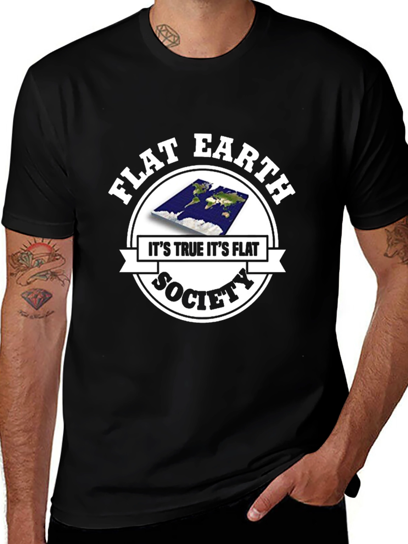 Flat Earth Society Mens Black T-Shirt