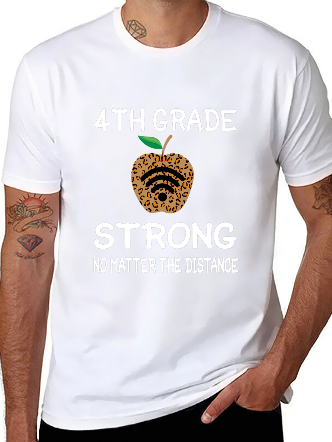4th Grade Strong T-Shirt - Leopard Apple Distance Learning
