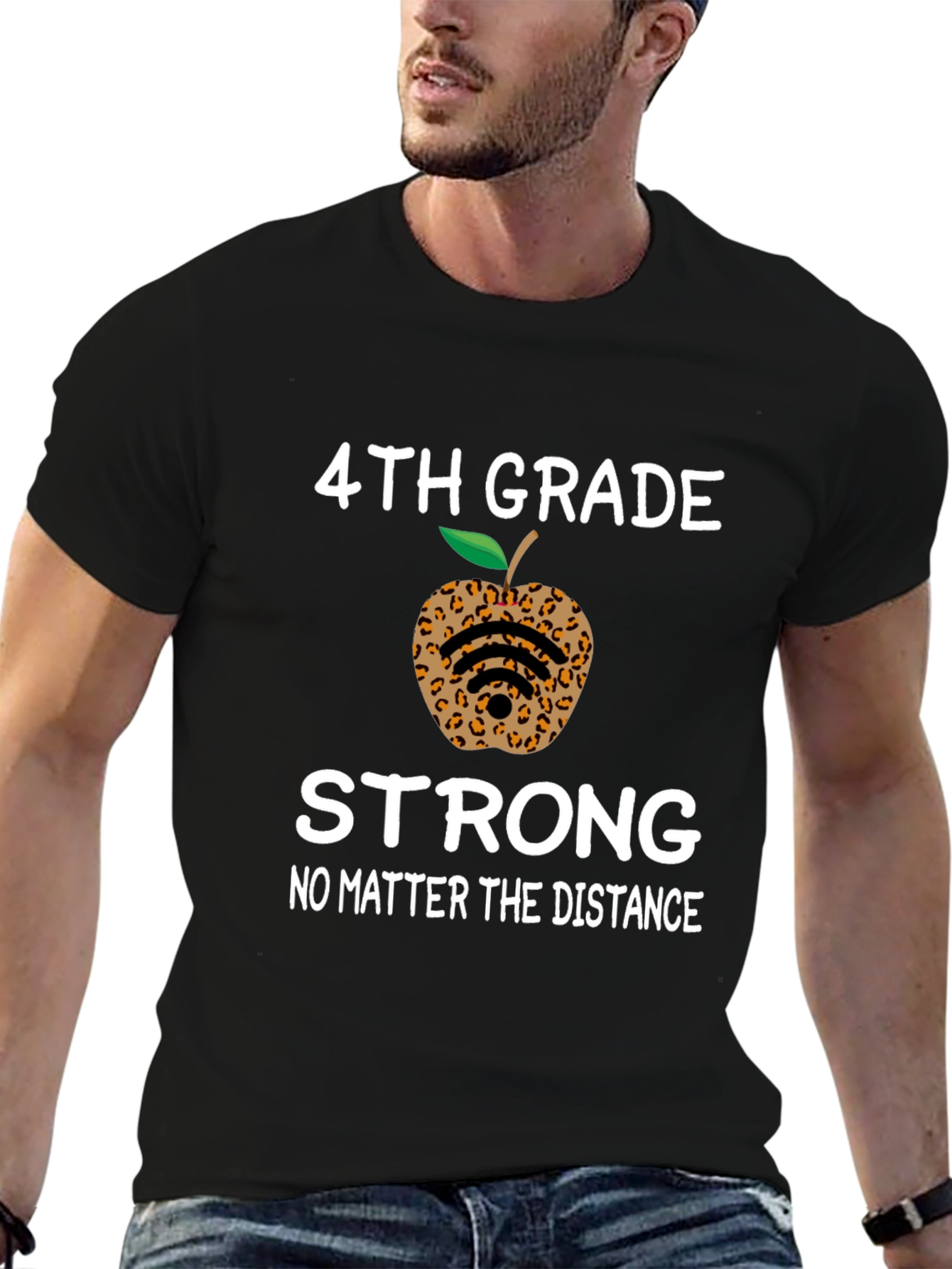 4th Grade Strong T-Shirt - Leopard Apple Distance Learning
