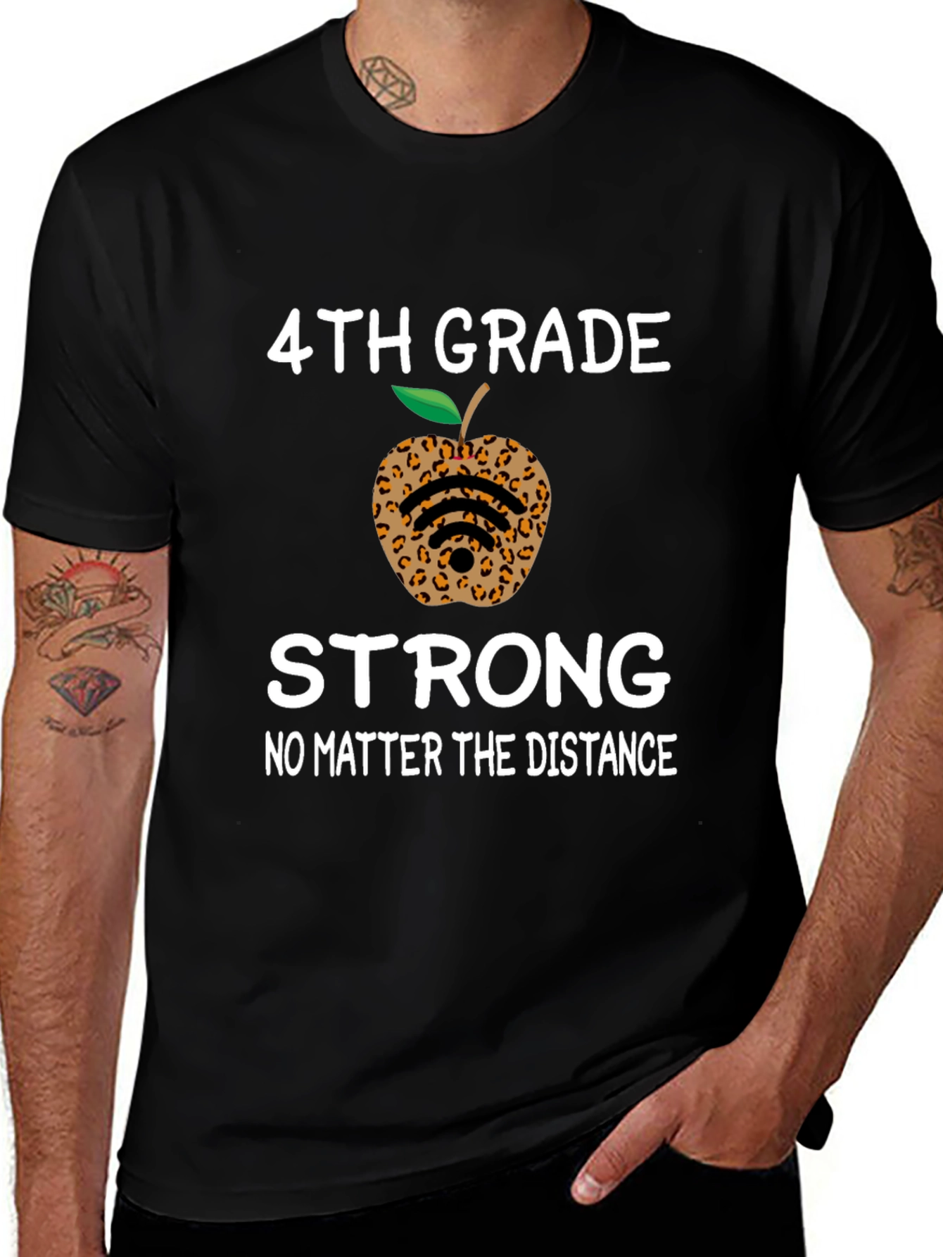 4th Grade Strong T-Shirt - Leopard Apple Distance Learning