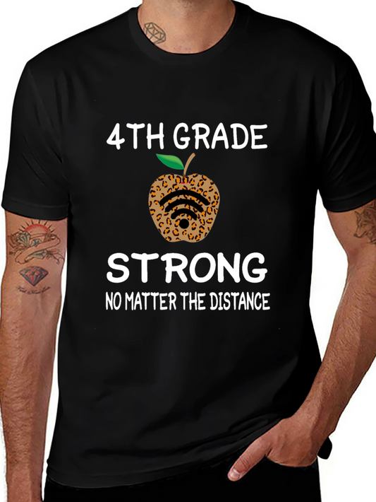 4th Grade Strong T-Shirt - Leopard Apple Distance Learning
