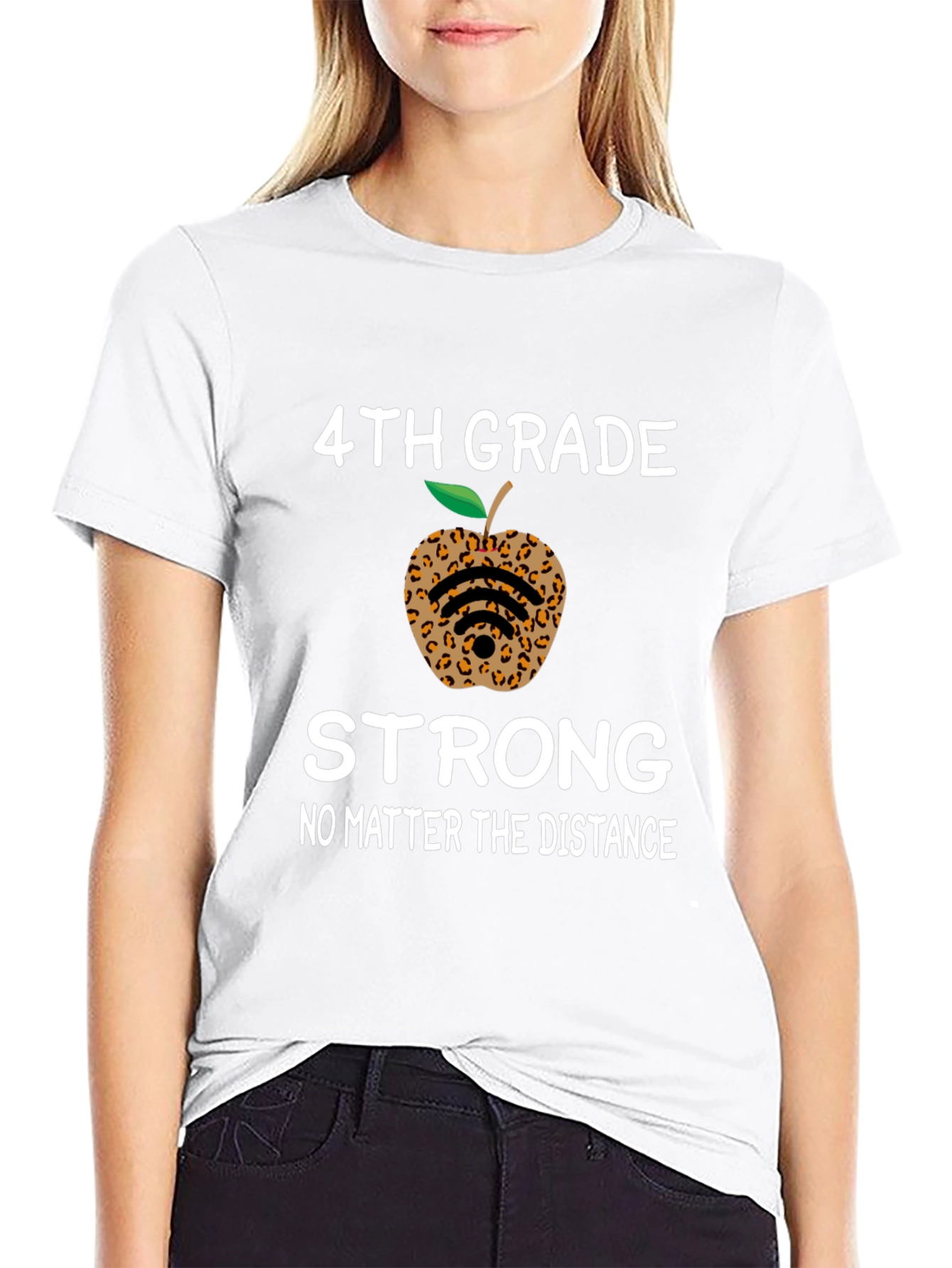 4th Grade Strong T-Shirt - Leopard Apple Distance Learning