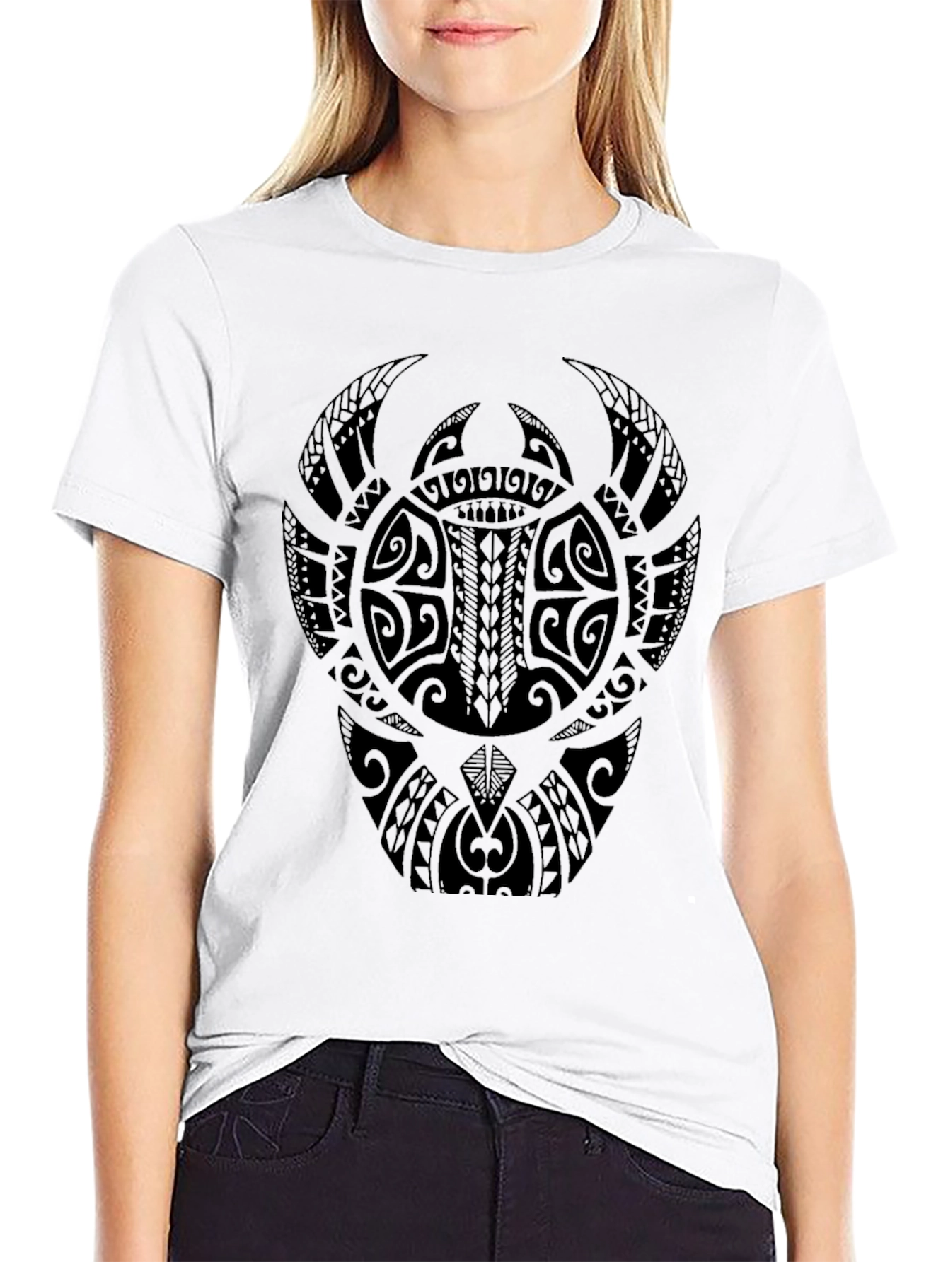 Tribal Turtle Graphic Print Black T-Shirt