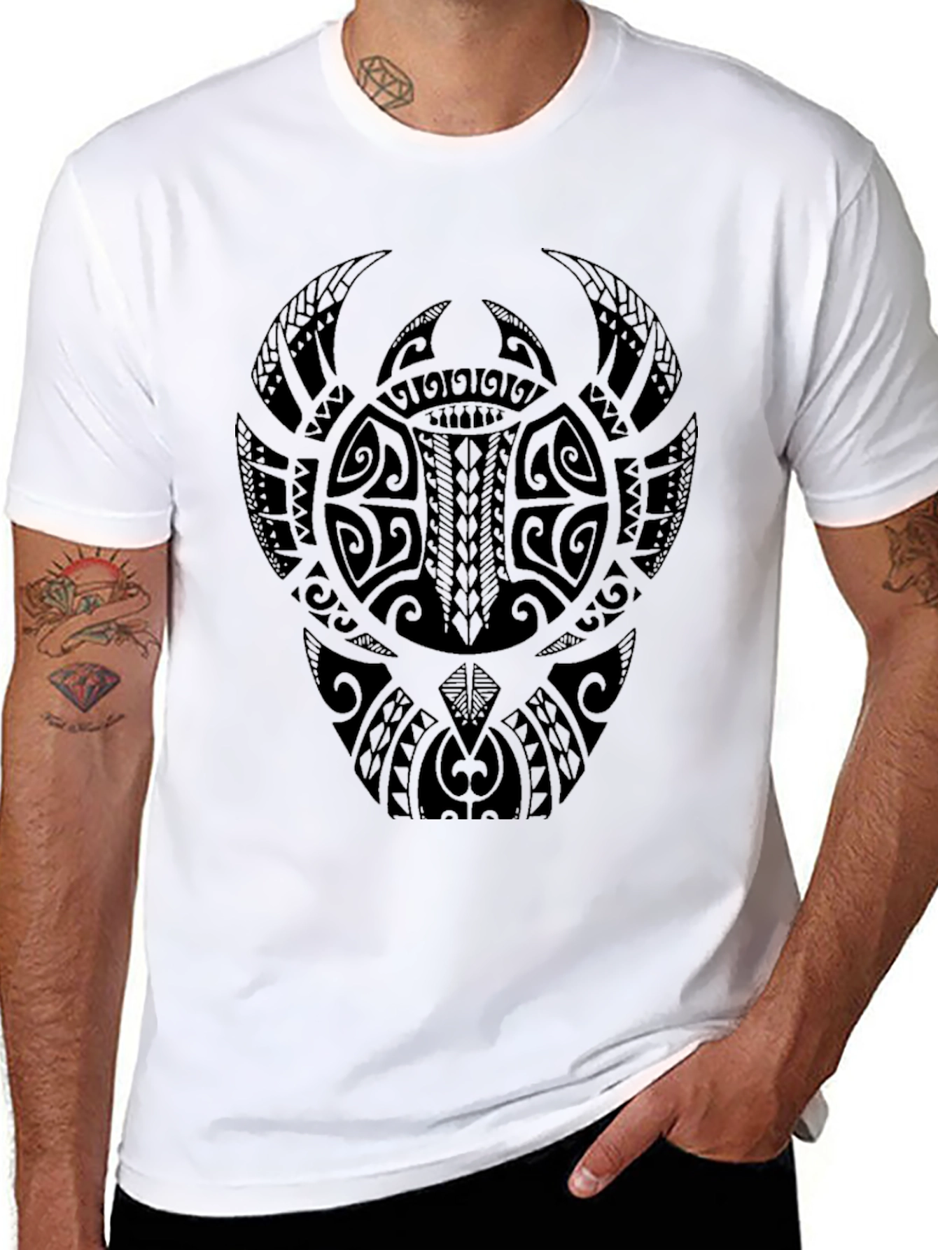 Tribal Turtle Graphic Print Black T-Shirt