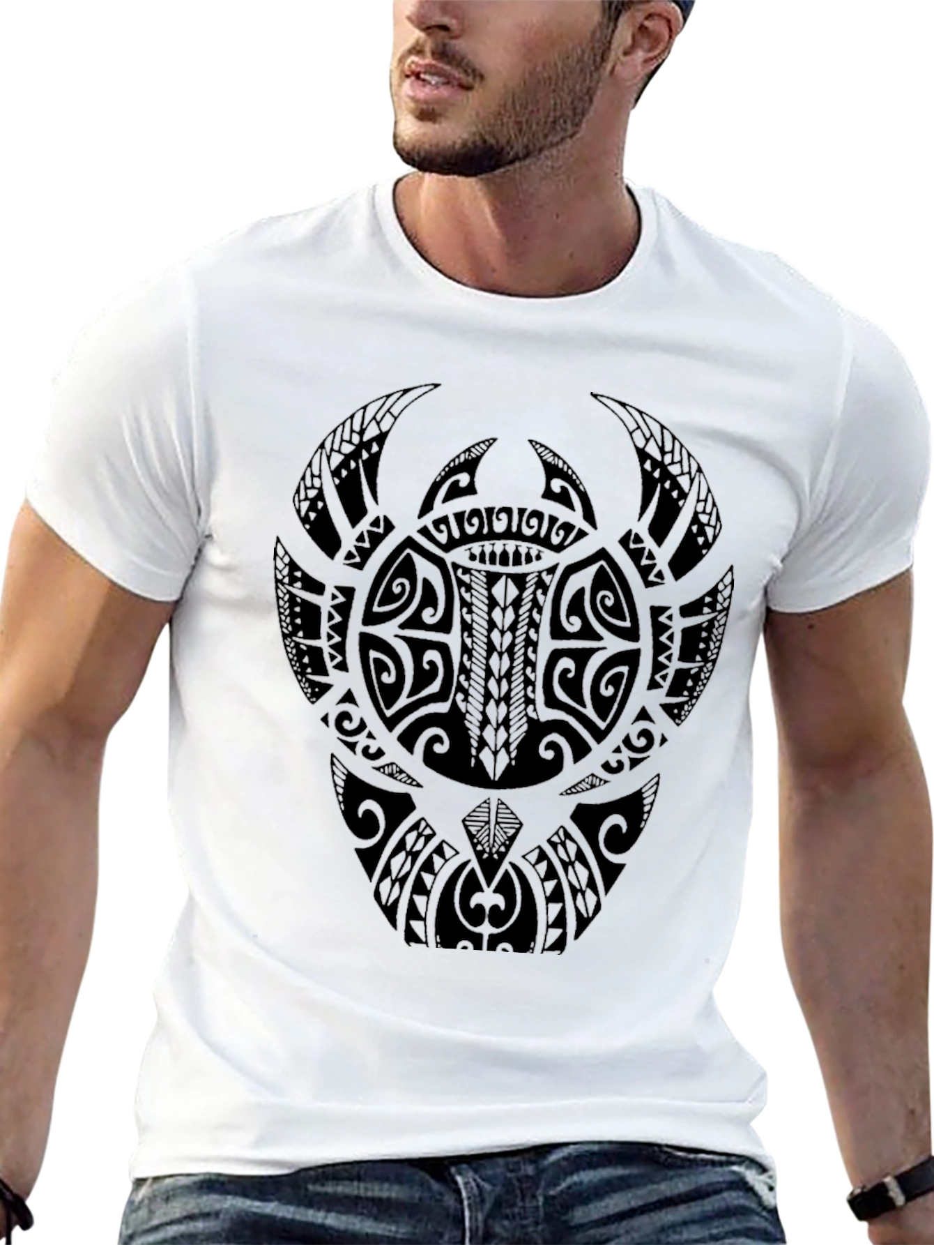 Tribal Turtle Graphic Print Black T-Shirt