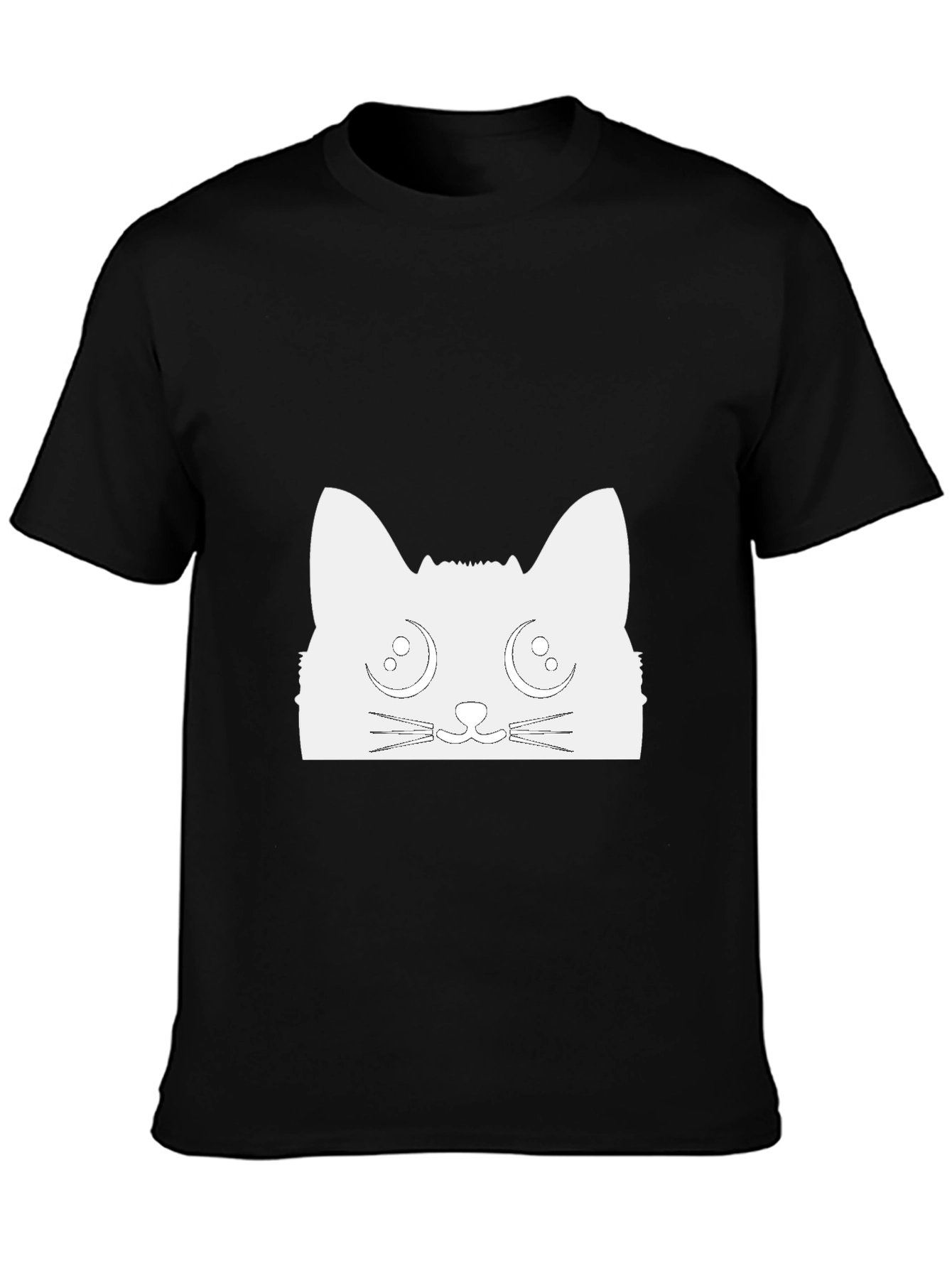Cute Cat Graphic Tee - Black Cotton T-Shirt