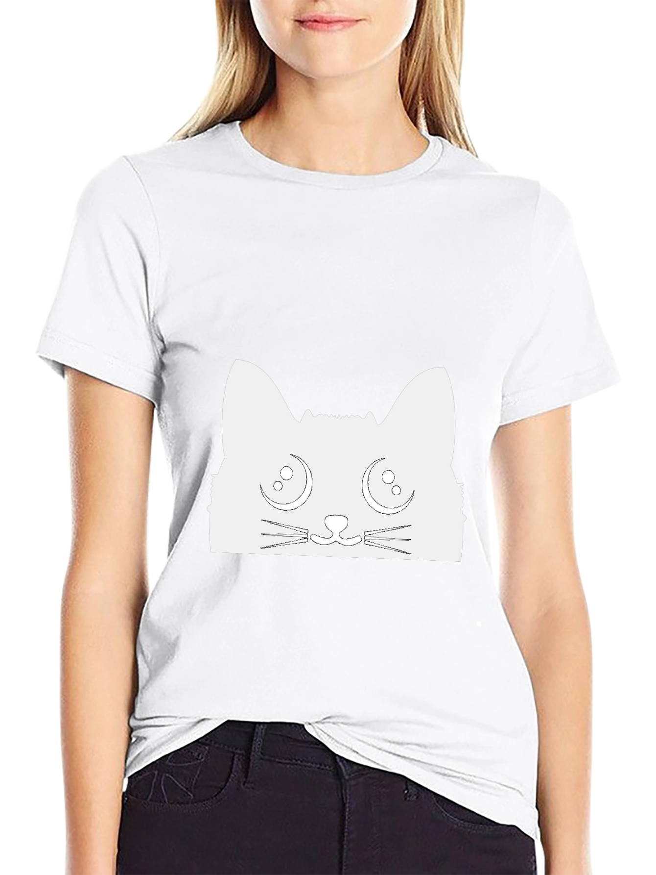 Cute Cat Graphic Tee - Black Cotton T-Shirt