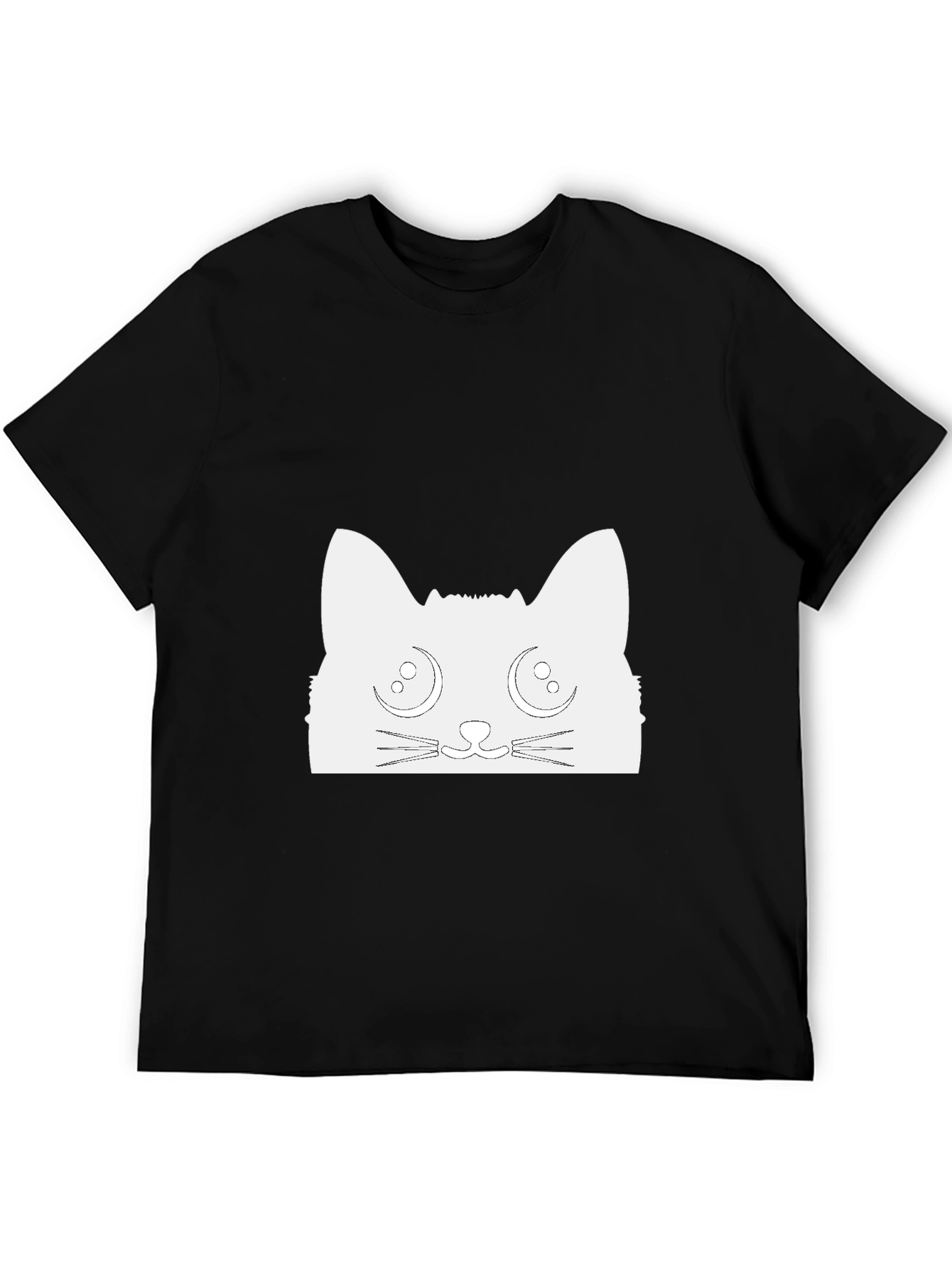 Cute Cat Graphic Tee - Black Cotton T-Shirt