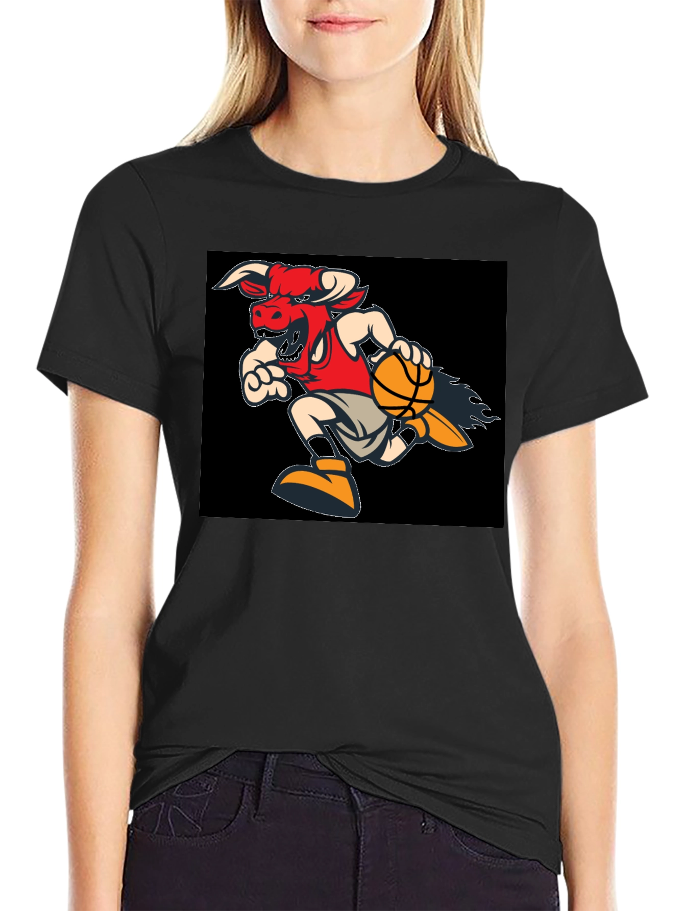 Fiery Bulls Basketball Black T-Shirt