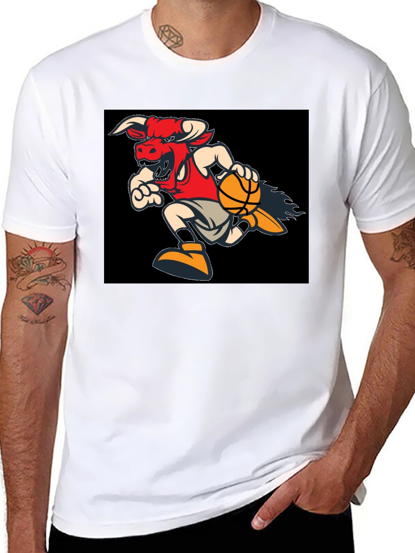 Fiery Bulls Basketball Black T-Shirt