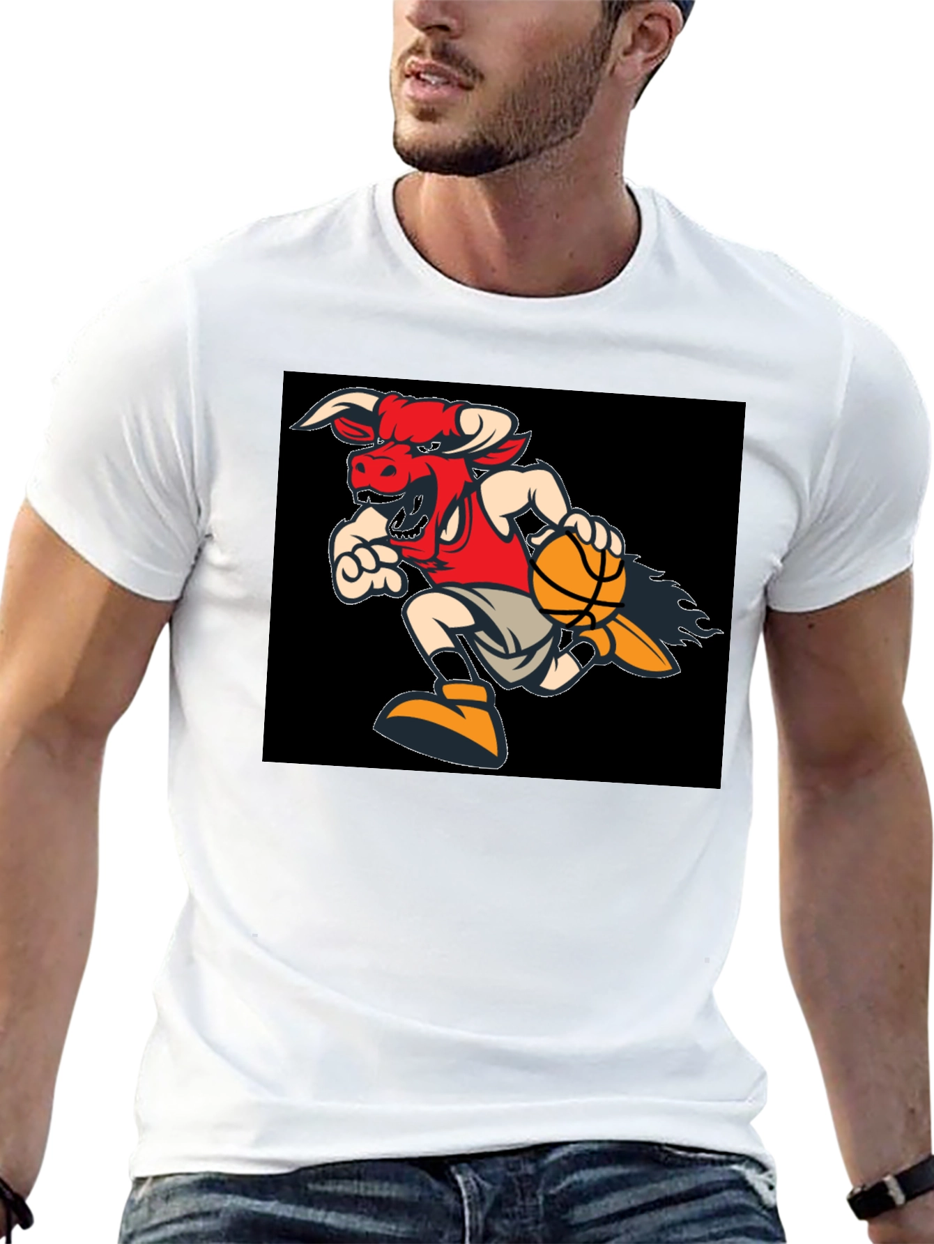 Fiery Bulls Basketball Black T-Shirt