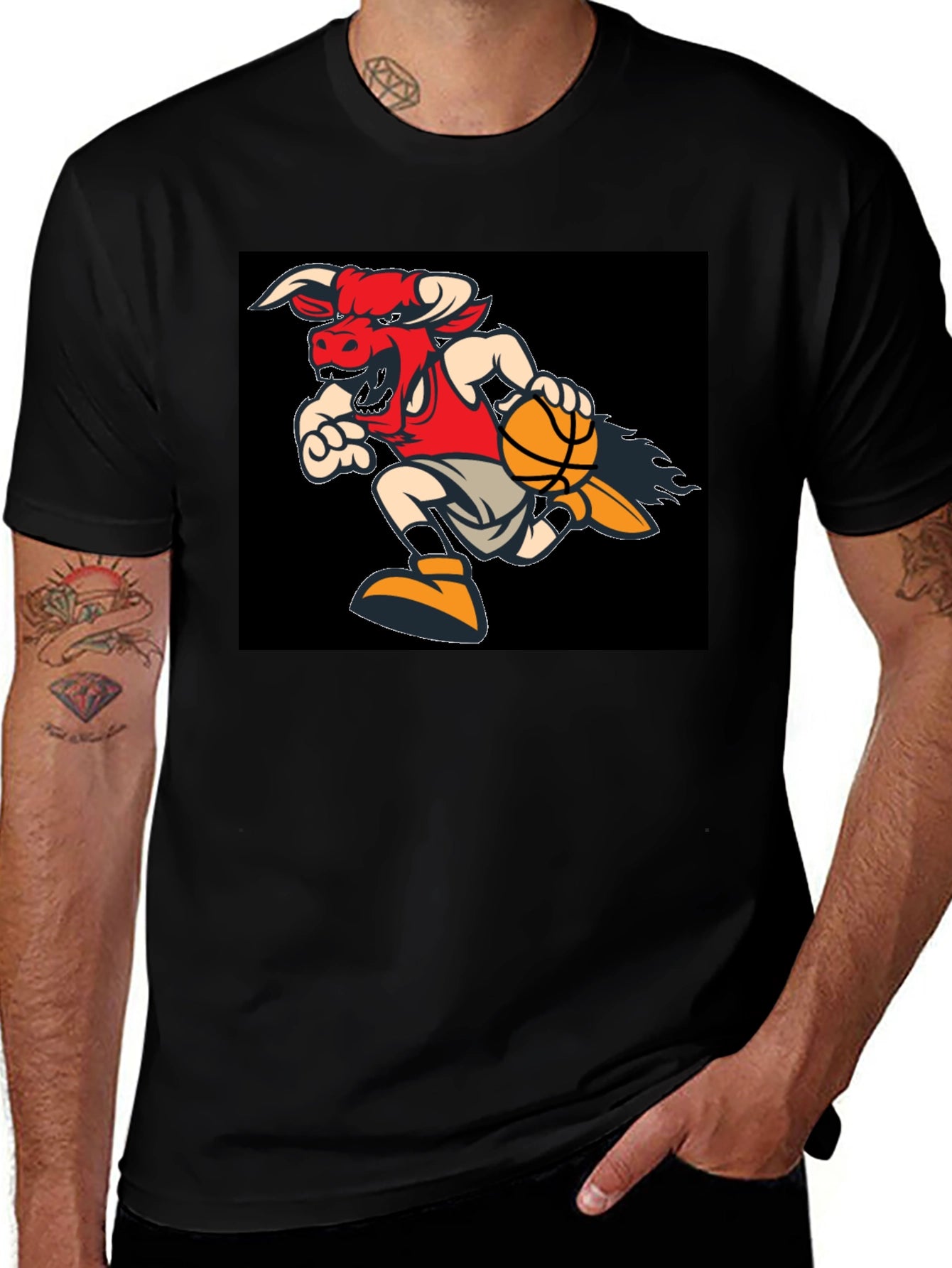 Fiery Bulls Basketball Black T-Shirt
