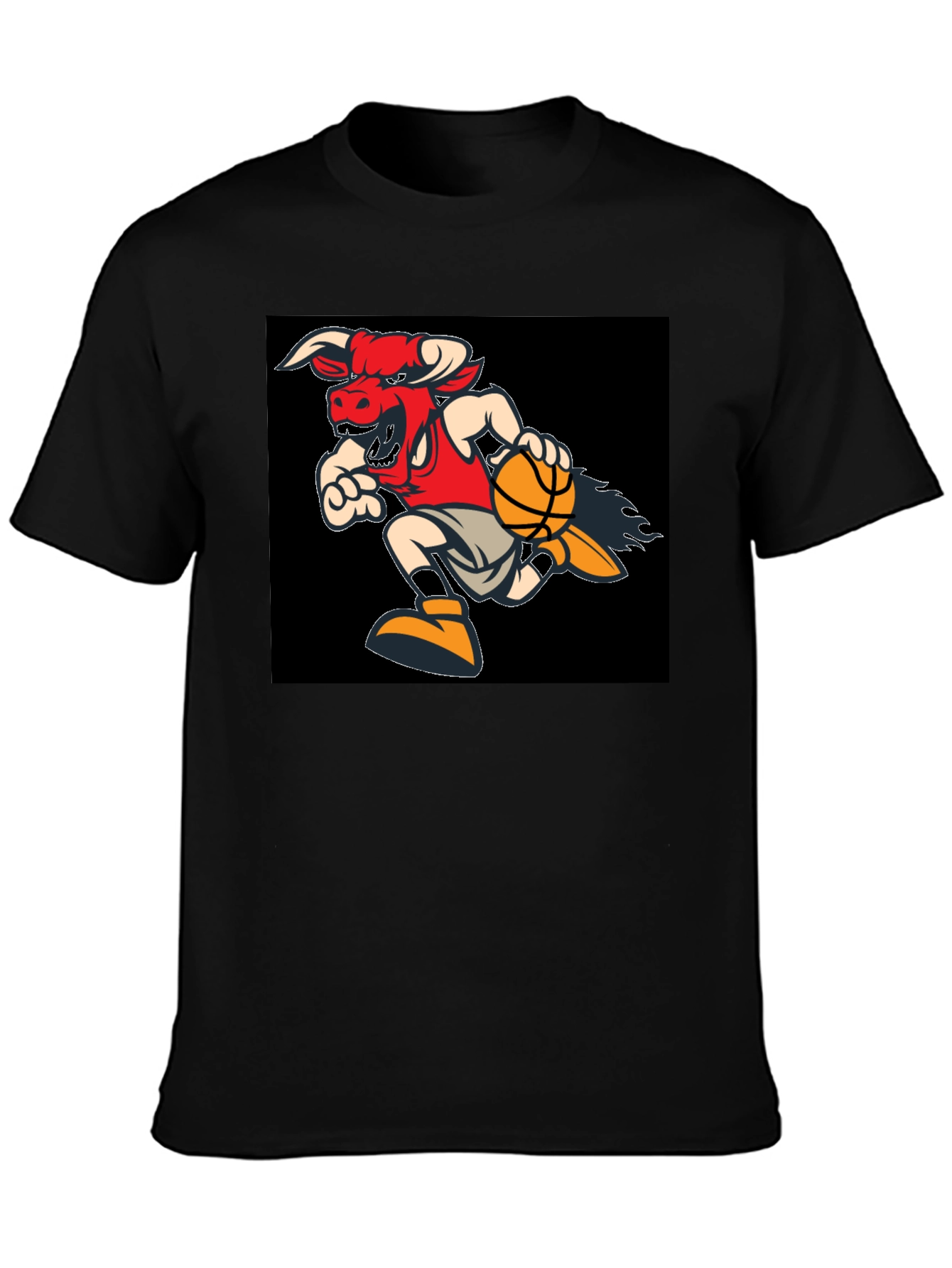Fiery Bulls Basketball Black T-Shirt