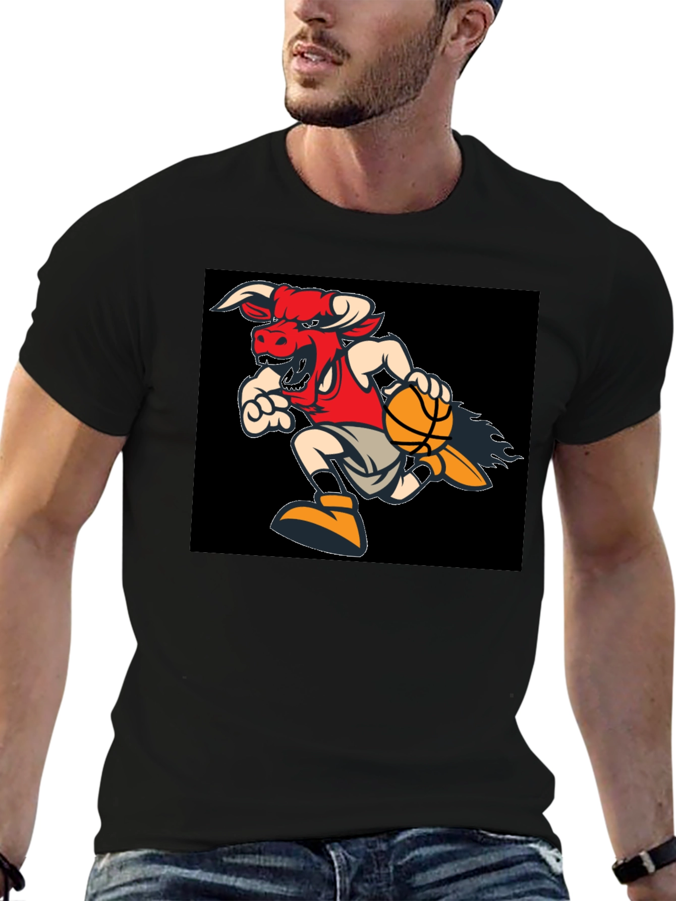 Fiery Bulls Basketball Black T-Shirt