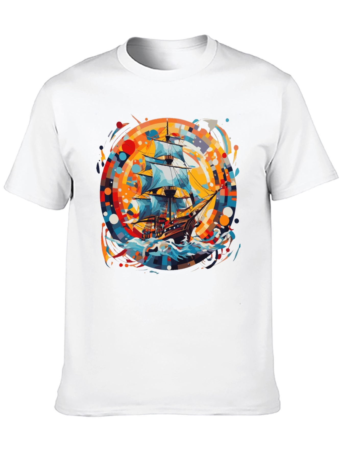 Nautical Adventure Tee: Ship Graphic Black Cotton Shirt