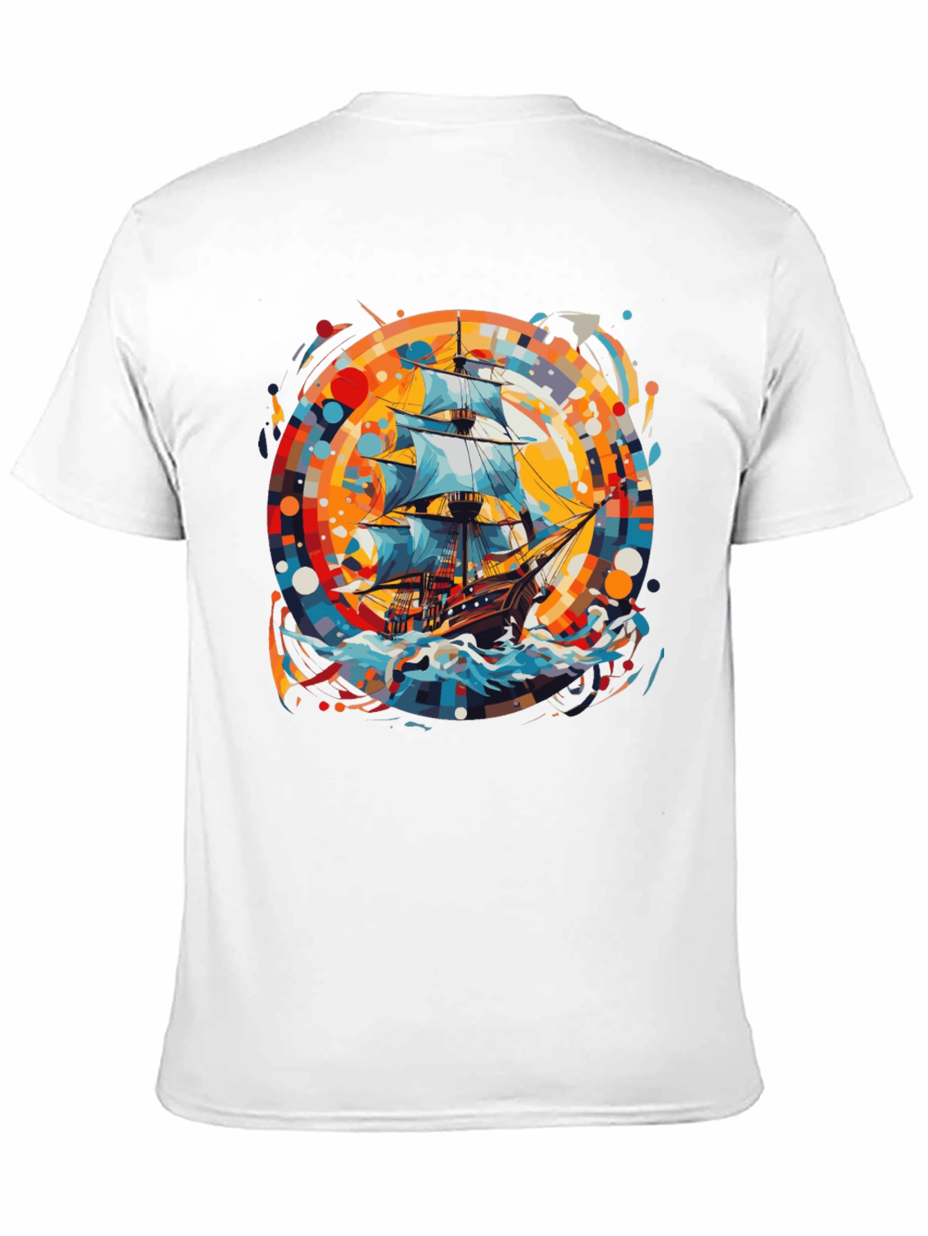 Nautical Adventure Tee: Ship Graphic Black Cotton Shirt
