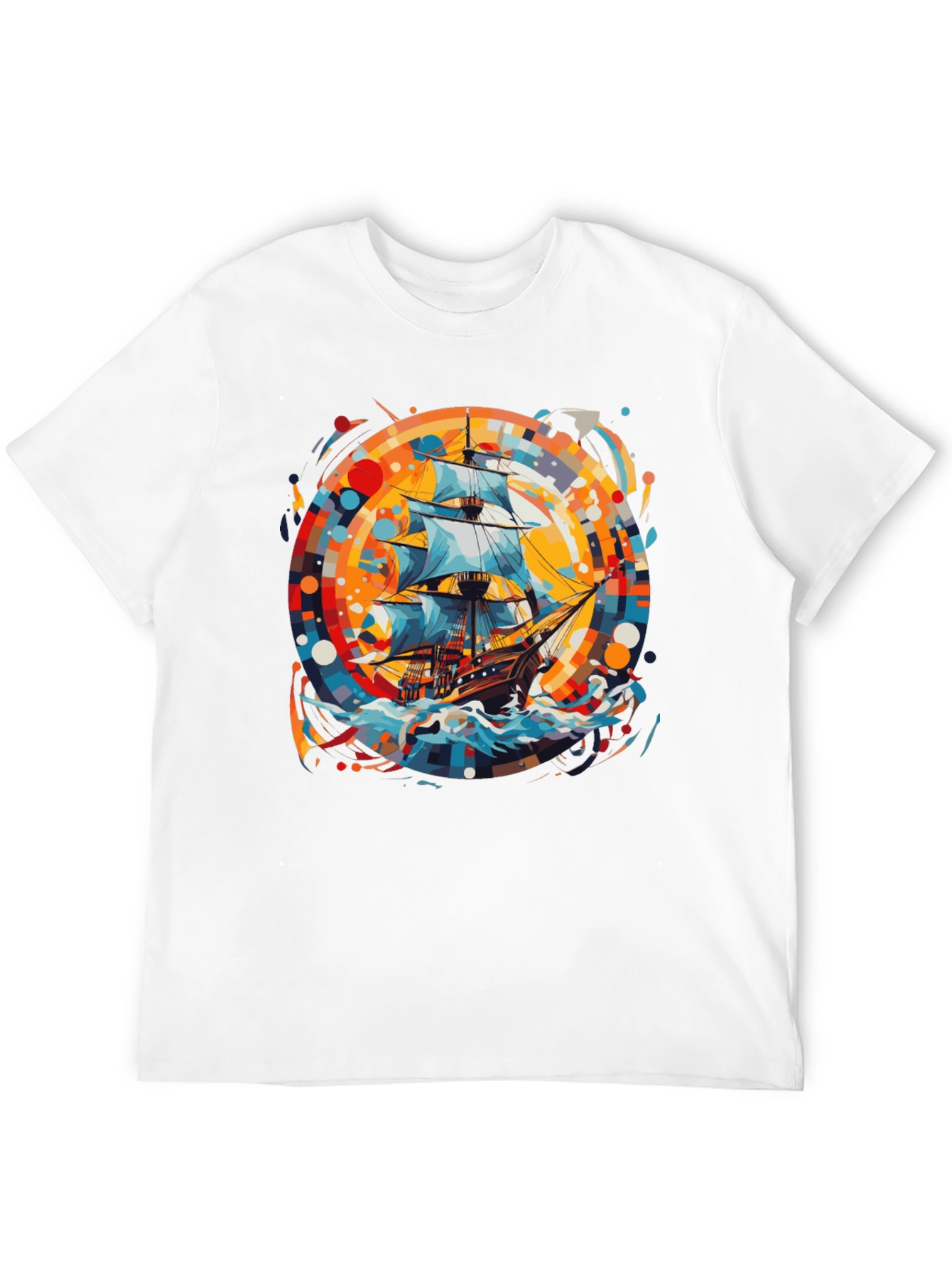 Nautical Adventure Tee: Ship Graphic Black Cotton Shirt