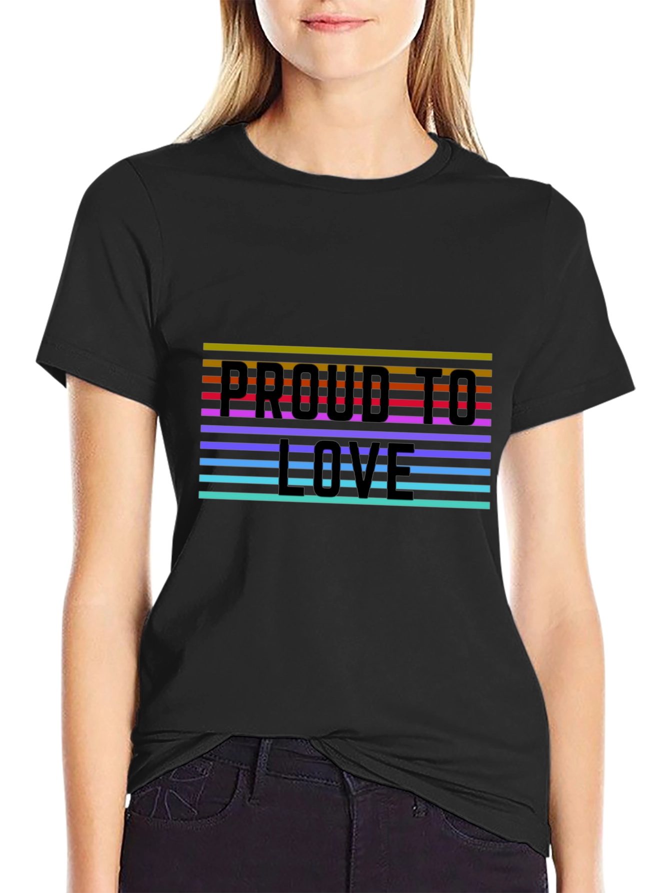 Proud To Love Rainbow Stripe Graphic Tee