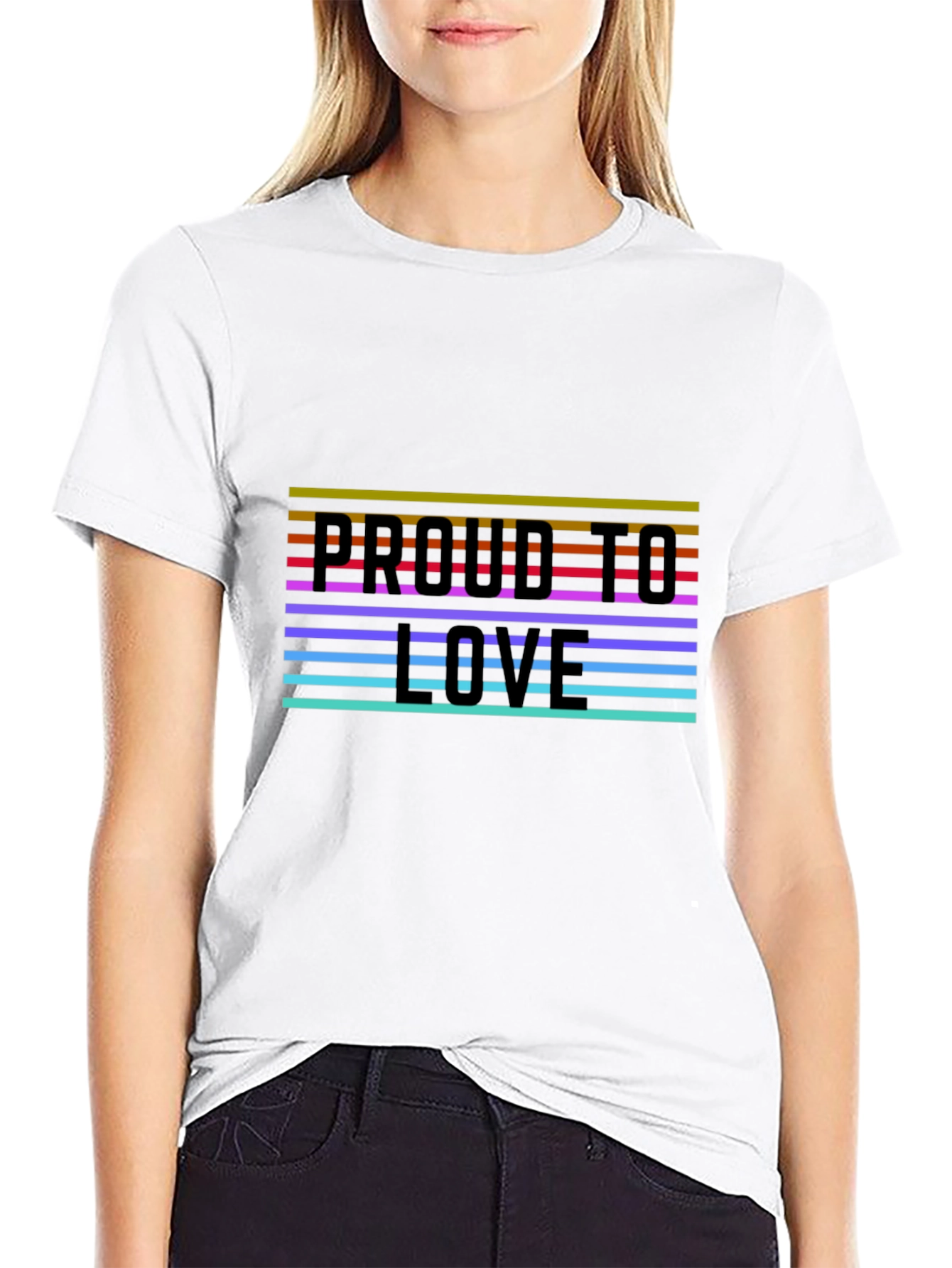 Proud To Love Rainbow Stripe Graphic Tee