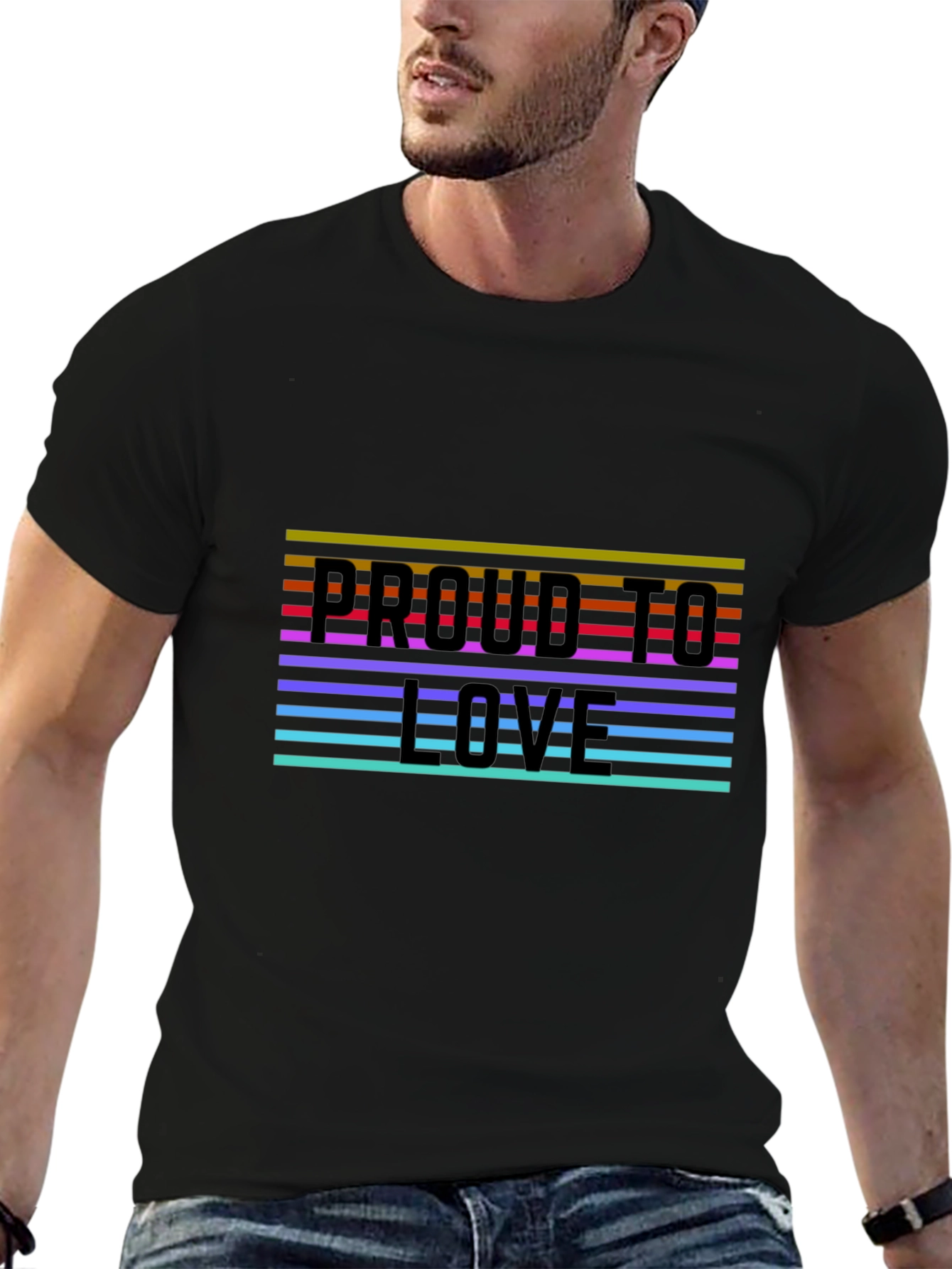 Proud To Love Rainbow Stripe Graphic Tee
