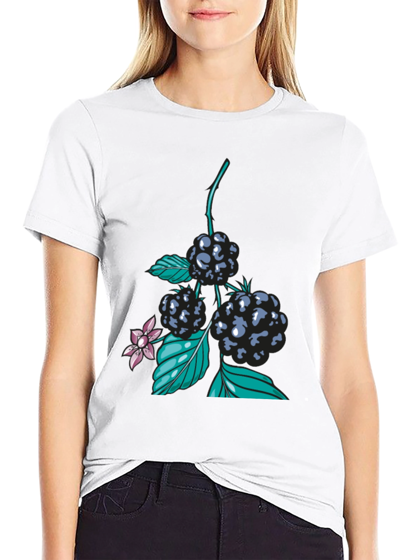 Blackberry Print Black T-Shirt