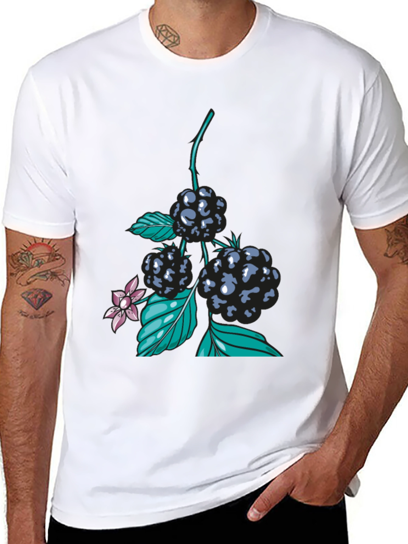 Blackberry Print Black T-Shirt