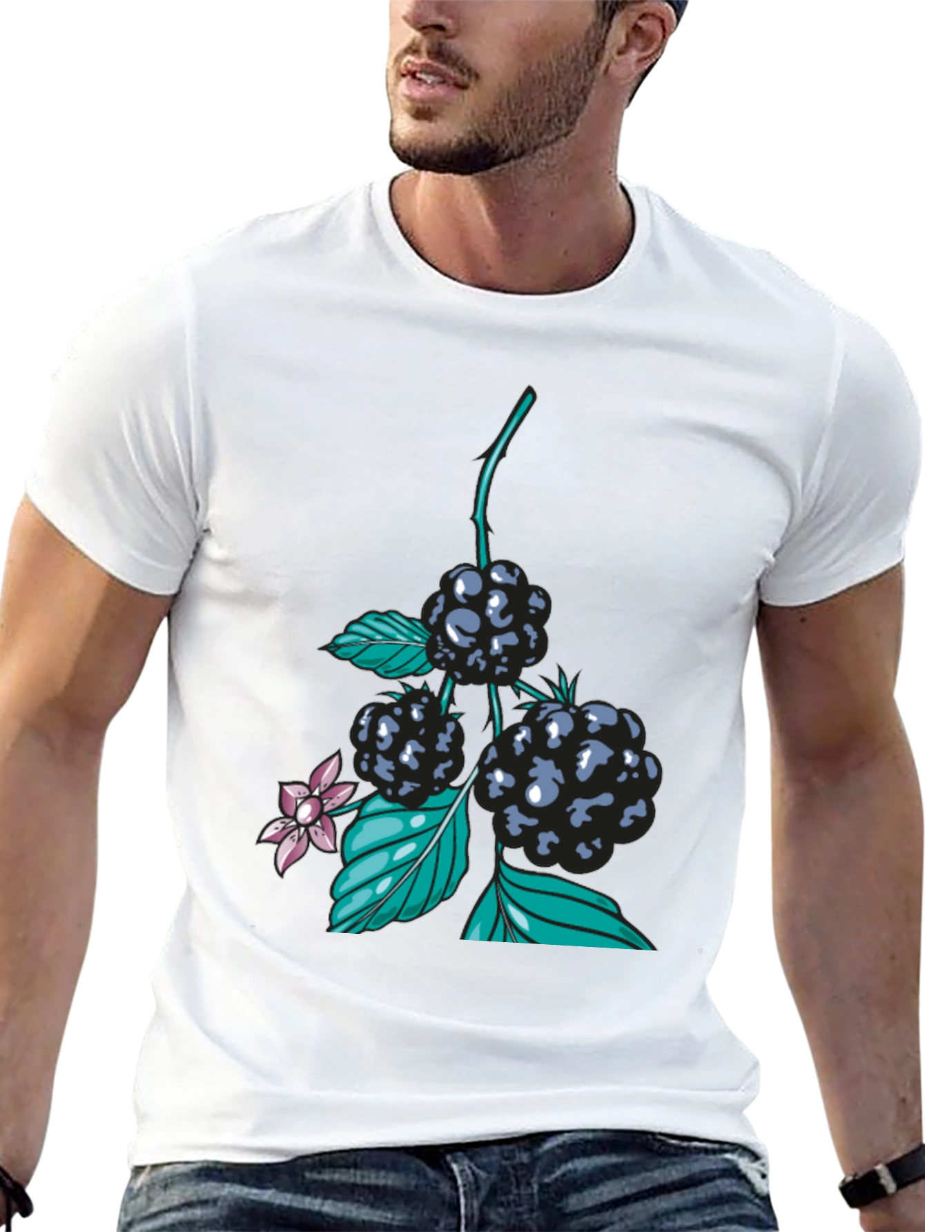 Blackberry Print Black T-Shirt