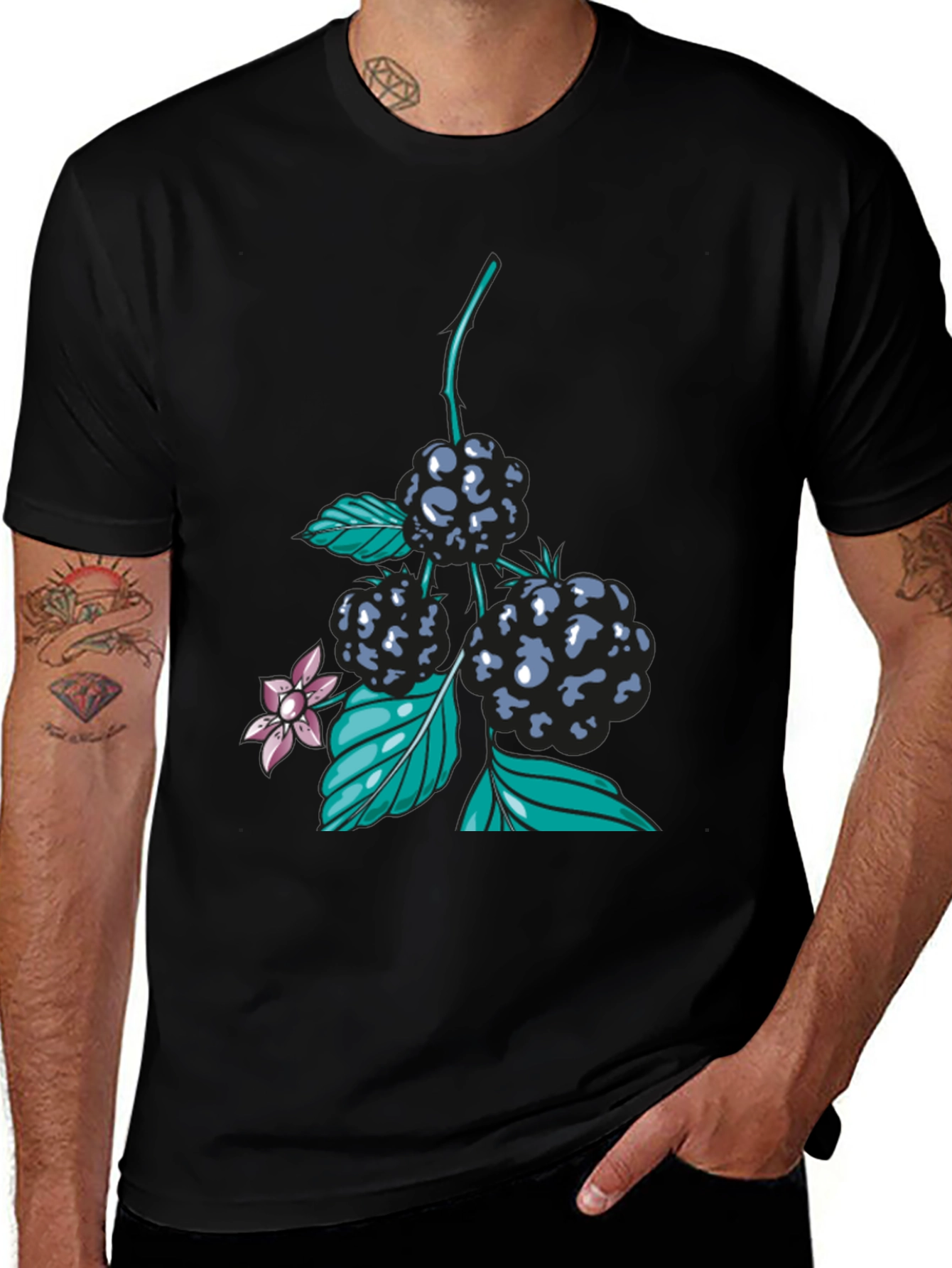 Blackberry Print Black T-Shirt