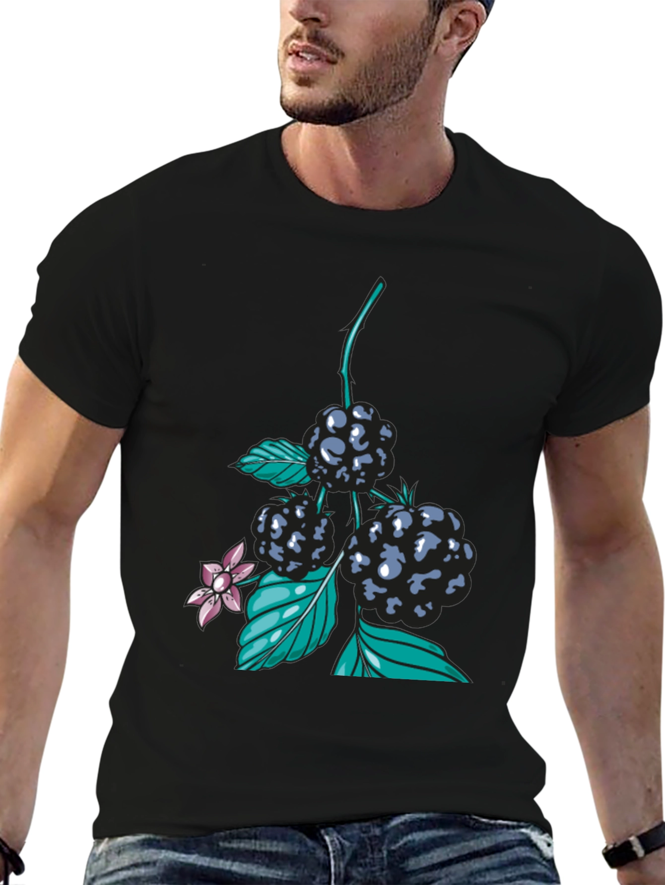 Blackberry Print Black T-Shirt