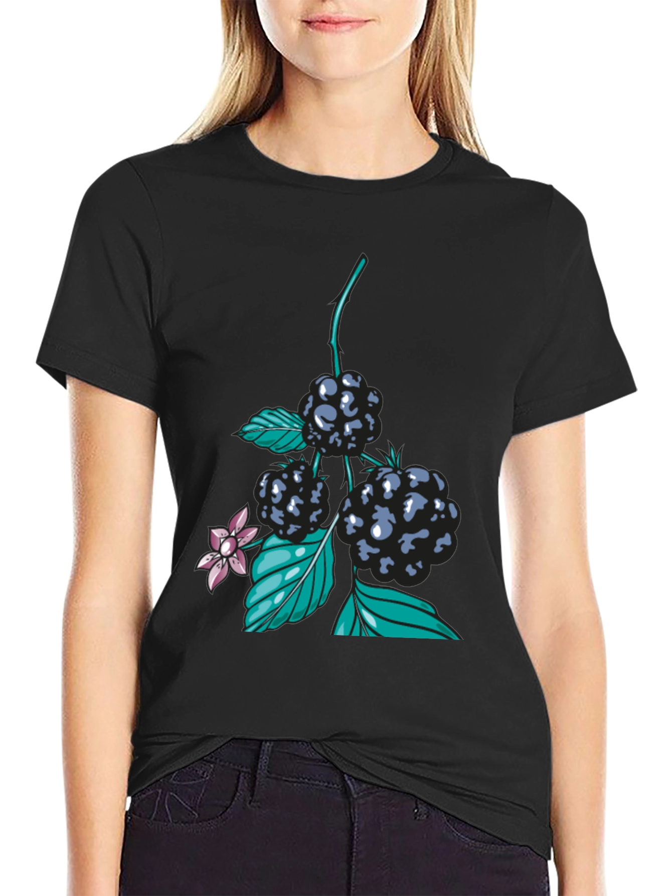 Blackberry Print Black T-Shirt